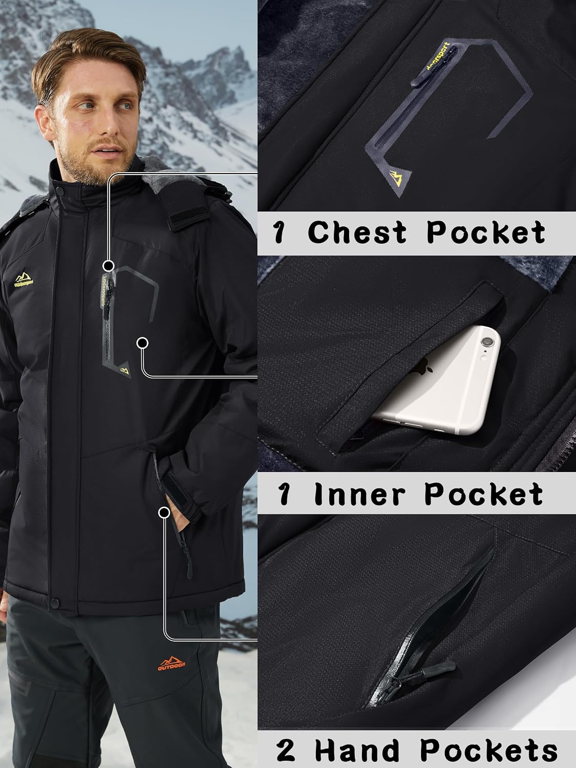 Thumbnail 5 de KEFITEVD Men’s Waterproof Fleece Jacket