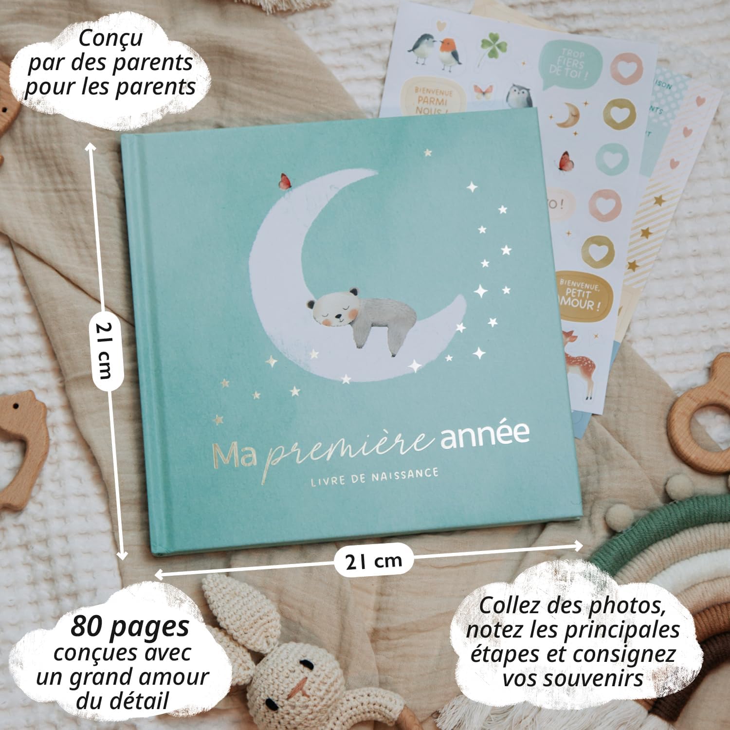 Thumbnail 1 de Livre de naissance Ma première année + set d’autocollants – album bébé 80 pages