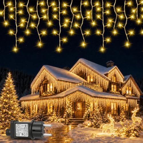 Detalle de Hoteril Luci Natale Esterno 17 m – Tenda luminosa esterna 320 LED, bianco caldo, 12 m luci + 5 m alimentazione