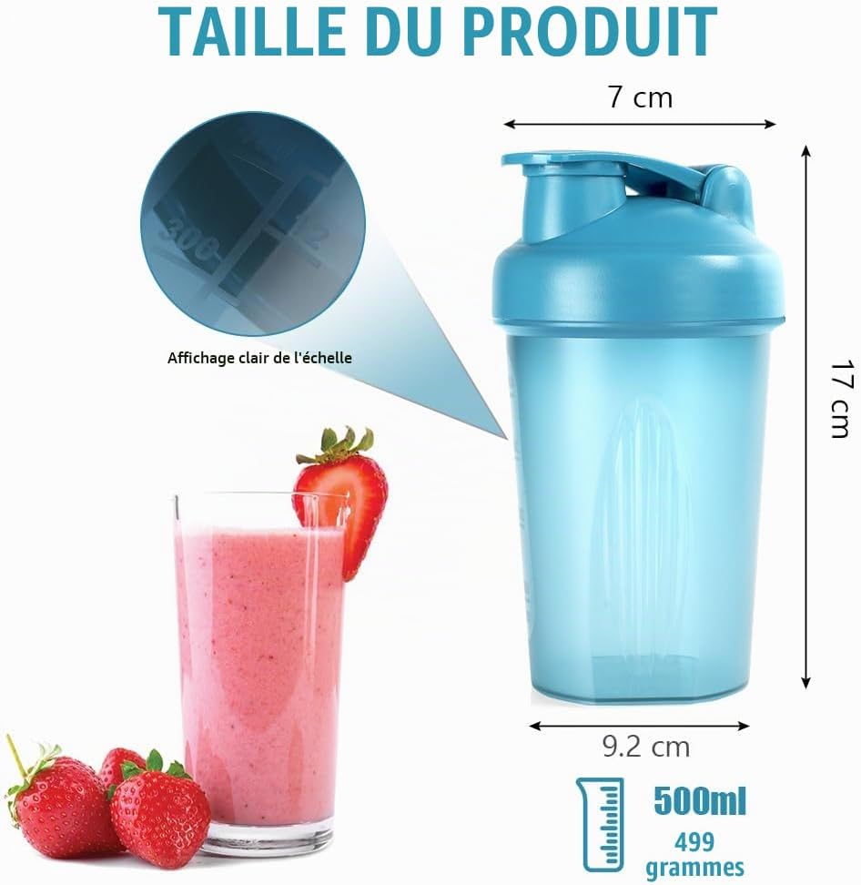 Thumbnail 1 de Fefod set van 2 eiwitshakers van 500 ml met RVS-mengbal, BPA-vrij, blauw