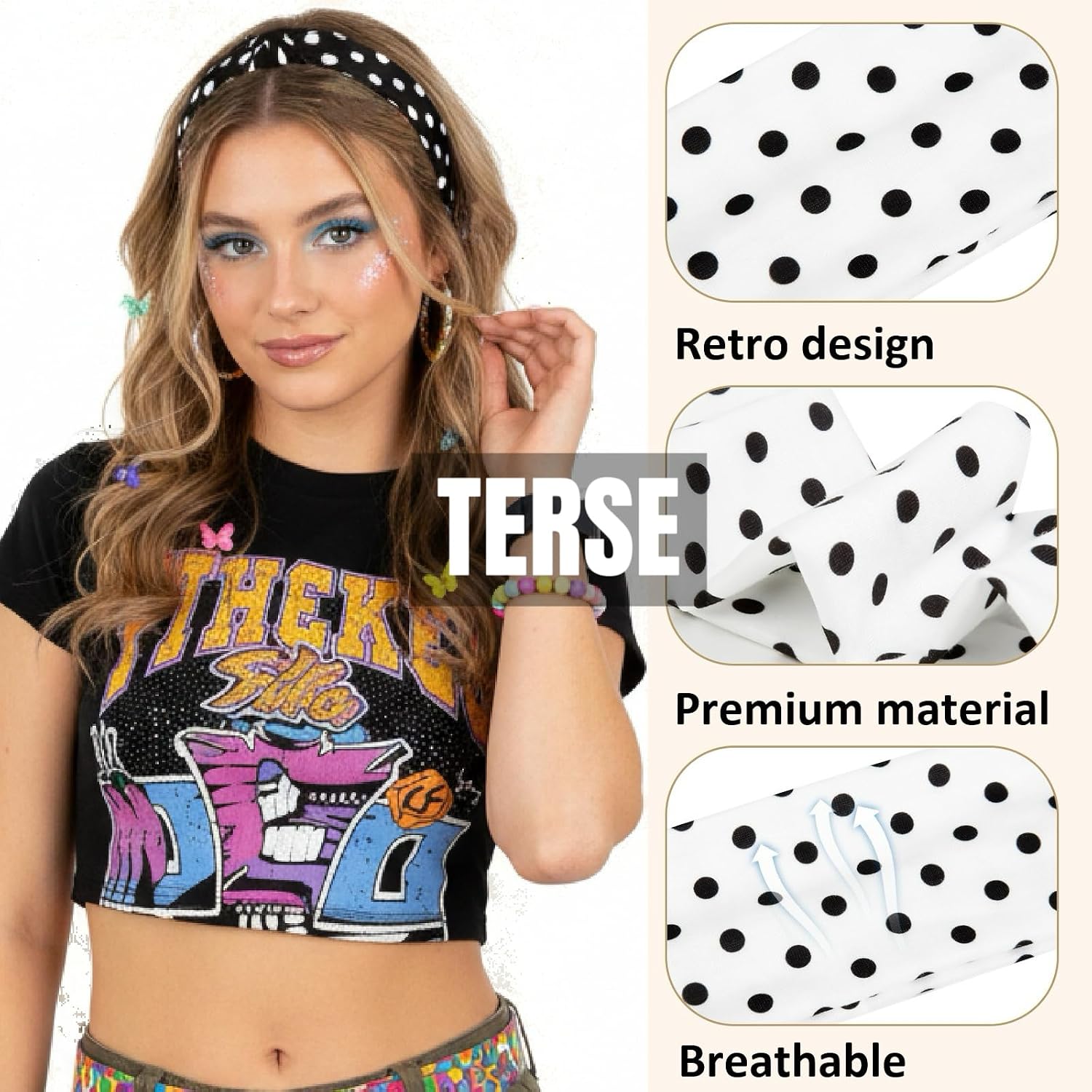 Detalle de TERSE Polka Dot Headbands for Women — 6-Pack Polka Dot Hair Bands