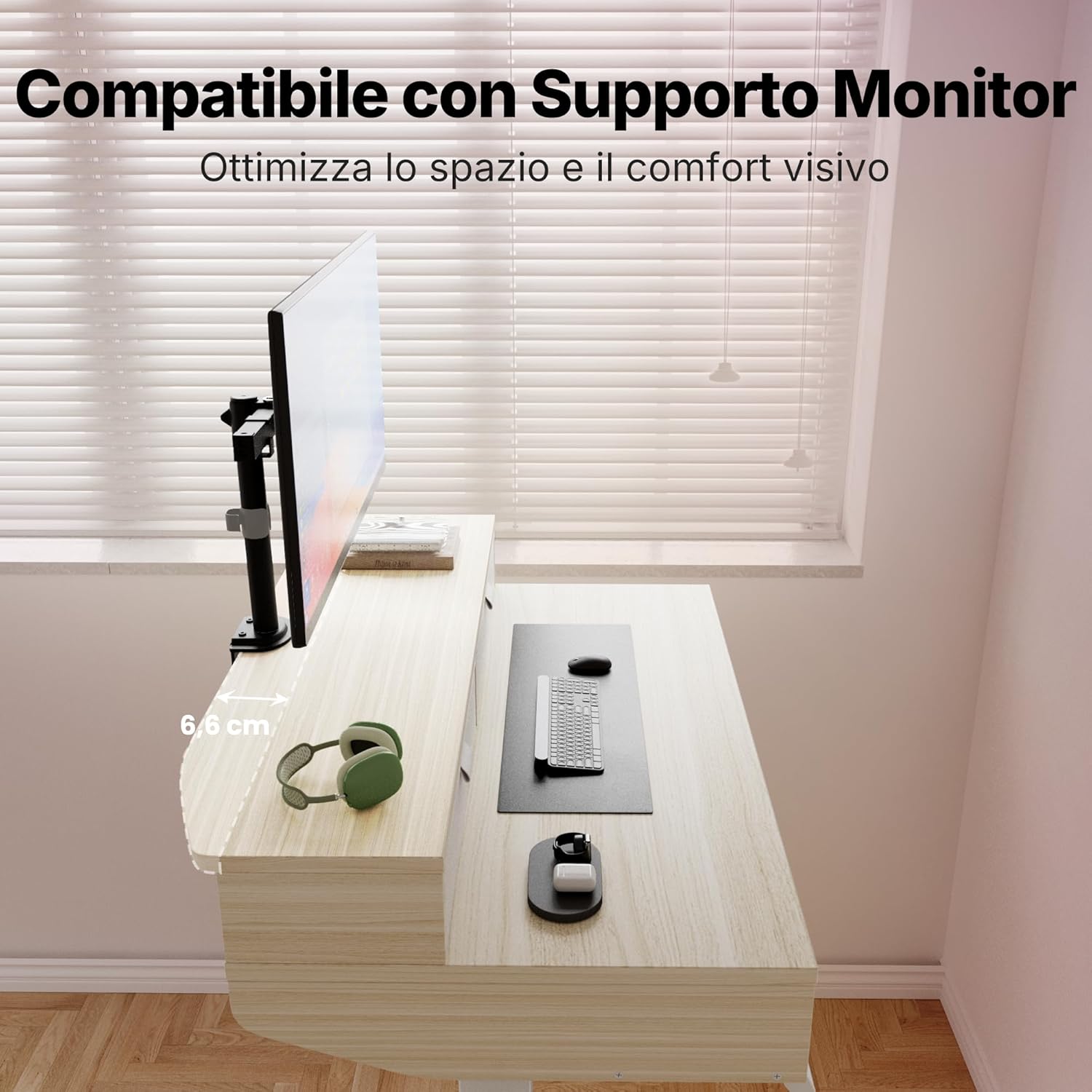 Thumbnail 6 de HUANUO Scrivania Piccola 80 x 53 cm con Cassetti, Altezza Regolabile e Montaggio con Morsetto a C