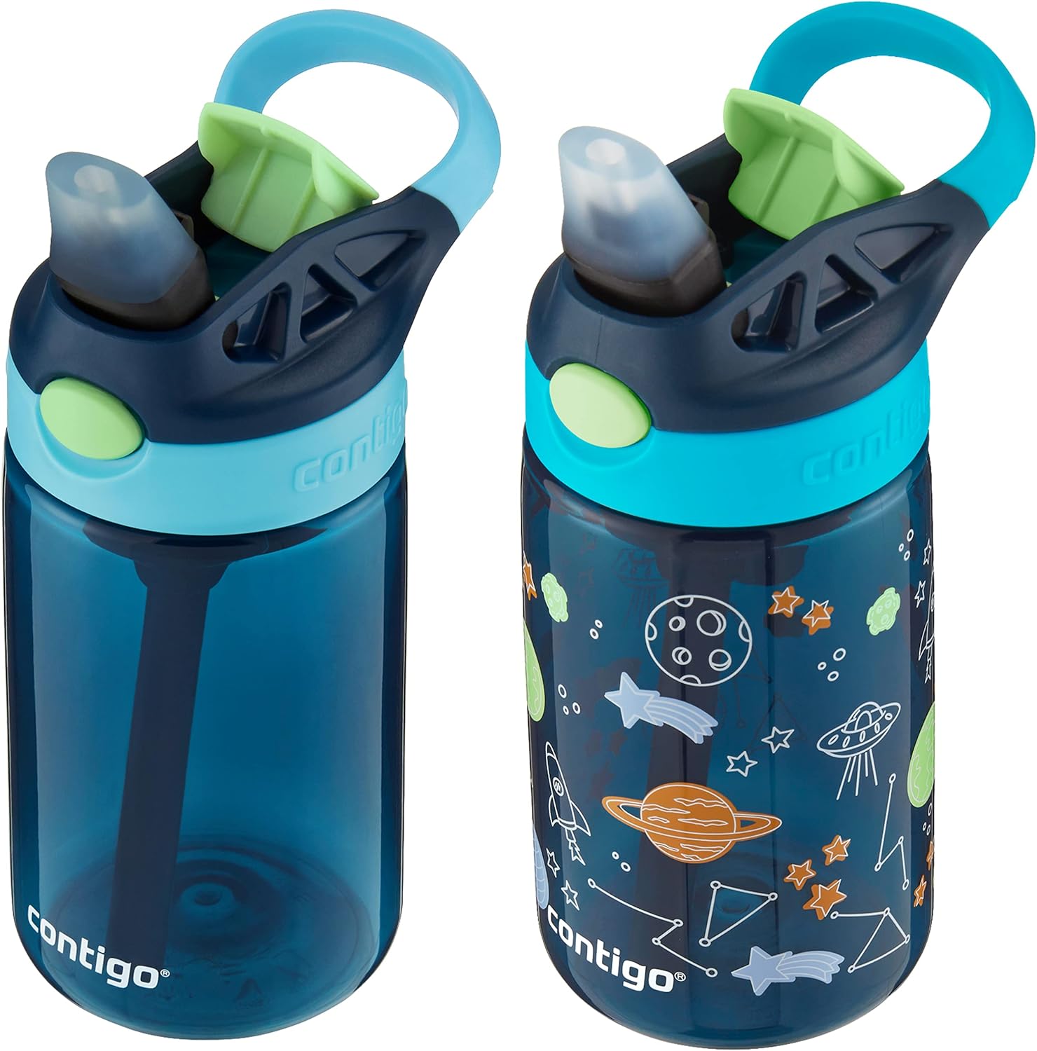 Detalle de Contigo Kids Water Bottle with Redesigned AUTOSPOUT Straw 14oz (2 Pack) – Blueberry & Blue Raspberry with Cosmos