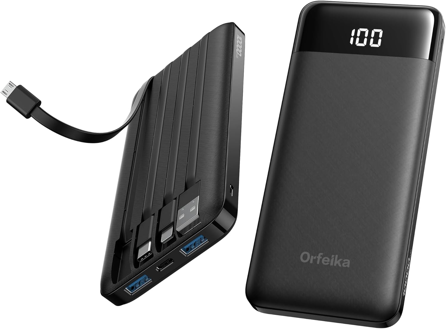 Detalle de Orfeika K14E 10,000mAh Power Bank, 22.5W Fast Charging, Built-In Cables