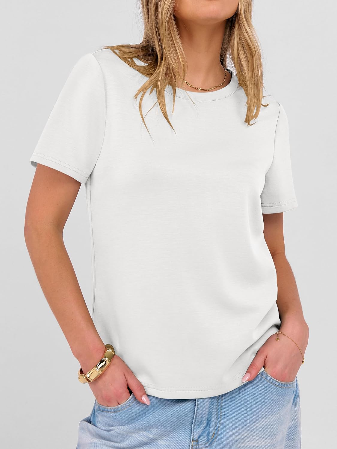 Detalle de ANRABESS Women's Short Sleeve Tops: Wrinkle-Free Basic Tee for Everyday Summer Style