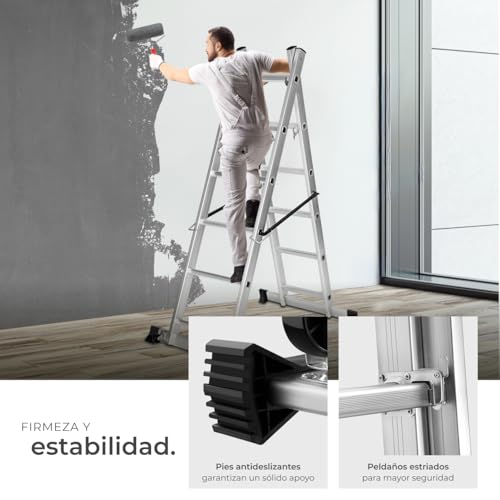 Detalle de tectake® escalera plegable de aluminio 4 en 1 telescópica, tijera y andamio con ruedas (hasta 150 kg)
