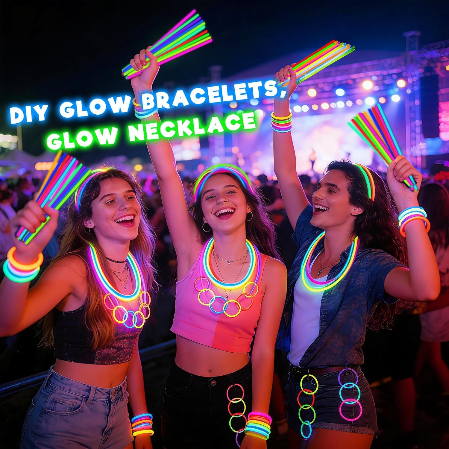 Detalle 2 de TURNMEON 500-Pack Glow Sticks, 8-Inch Bracelets and Necklaces with Connectors