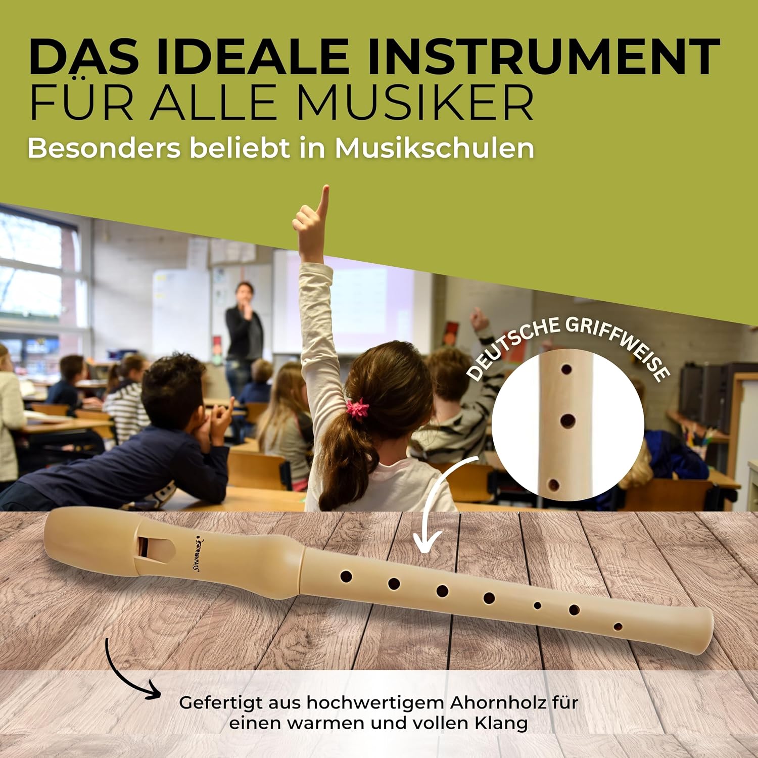 Detalle de Blockflöte Holz Sopran deutsch Griffweise aus Ahorn – GADGET HERO, Einsteiger