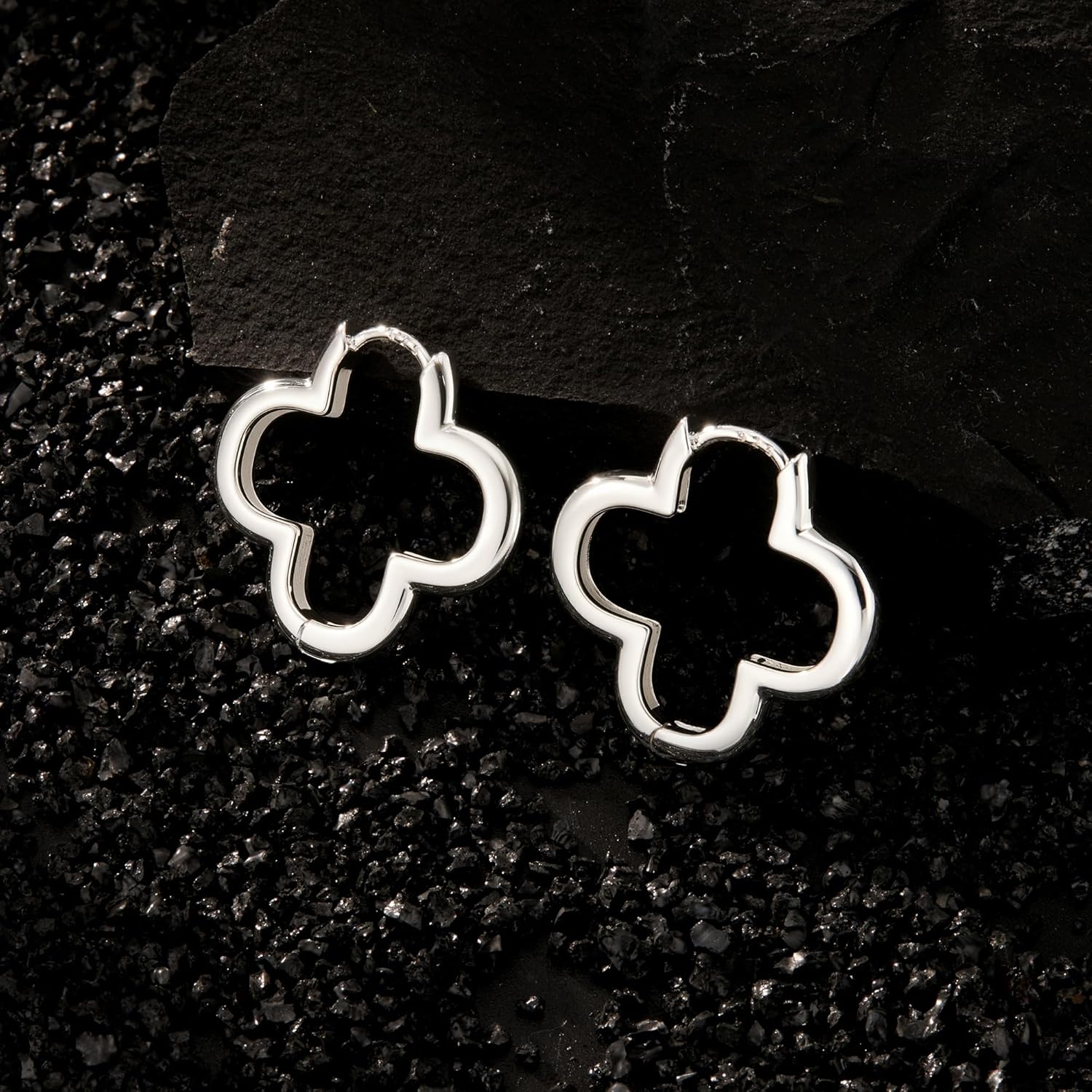 Thumbnail 6 de ALEXCRAFT Silber 925 Ohrringe Kleine Creolen – Huggie mit Steinzierkeit, hypoallergen, Blumen-Design, 22,5 mm InnenØ
