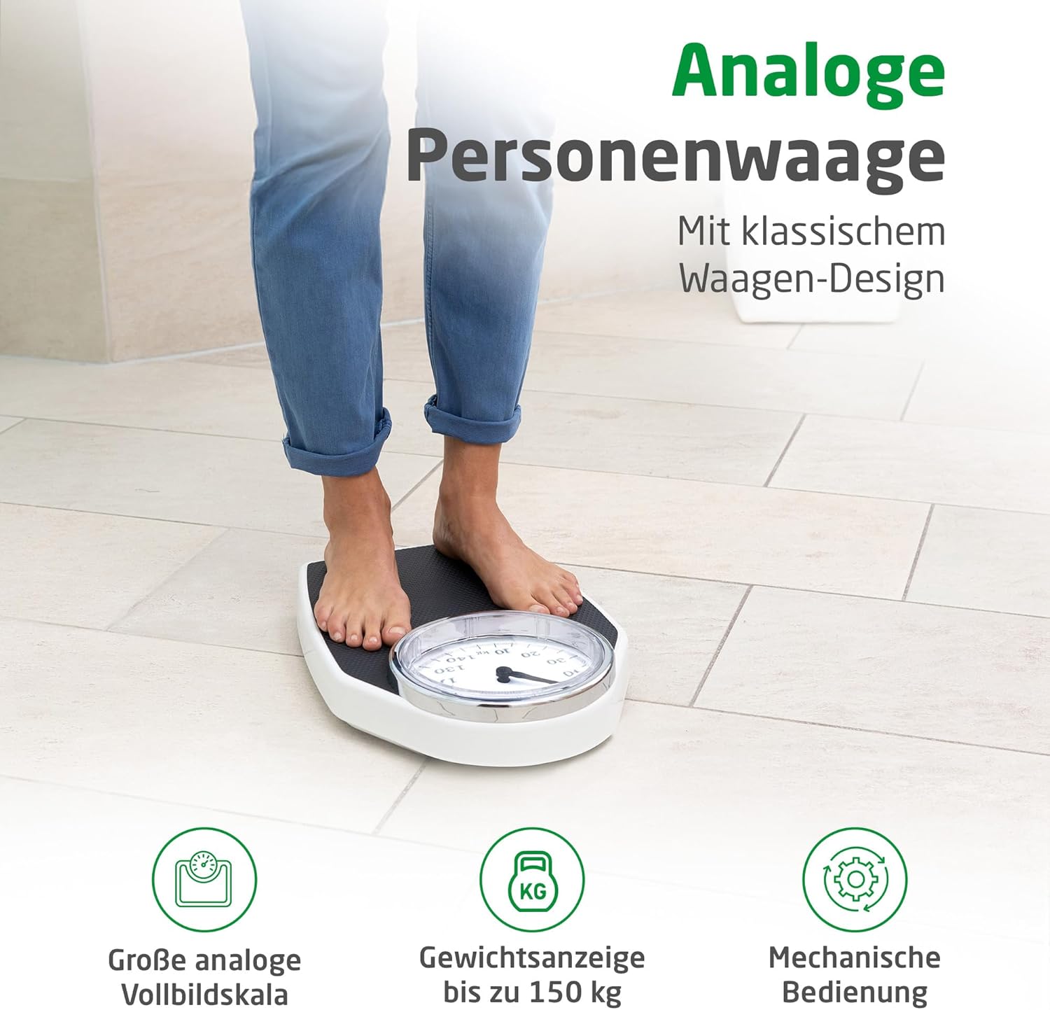 Detalle de Medisana PSD mechanische Personenwaage bis 150 kg – Retro-Analogwaage mit verstärkter Glasabdeckung