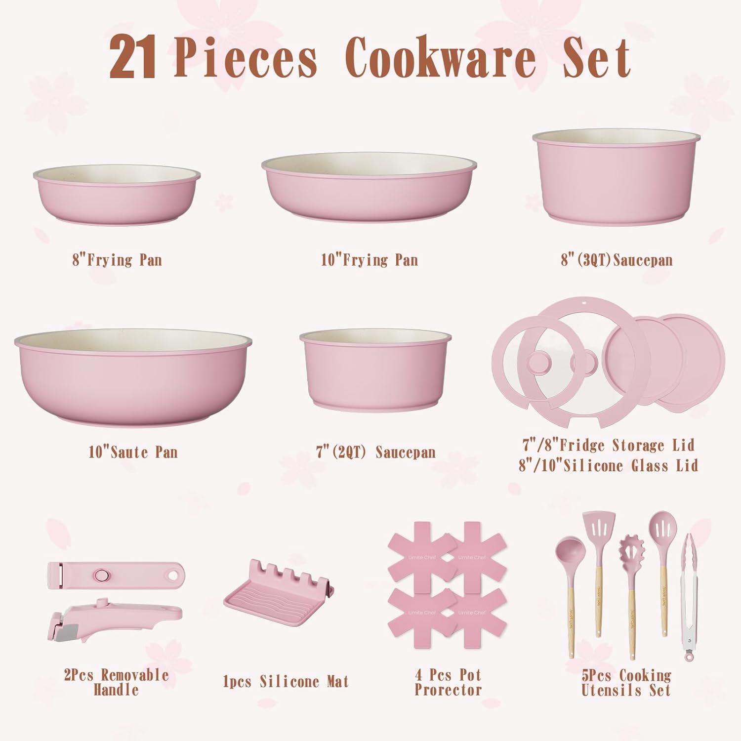 Thumbnail 1 de Umite Chef Pots and Pans Set Non Stick, 21 pcs: Ceramic, Detachable Handles, Oven Safe, Induction Compatible