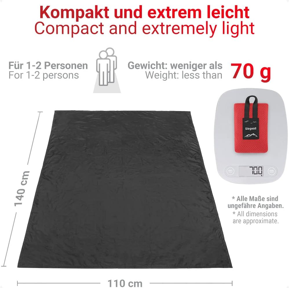 Detalle de Siegvoll Mini Pocket Beach Mat Picnic Blanket — Ultralight, Compact 140 x 110 cm for Travel and Outdoors