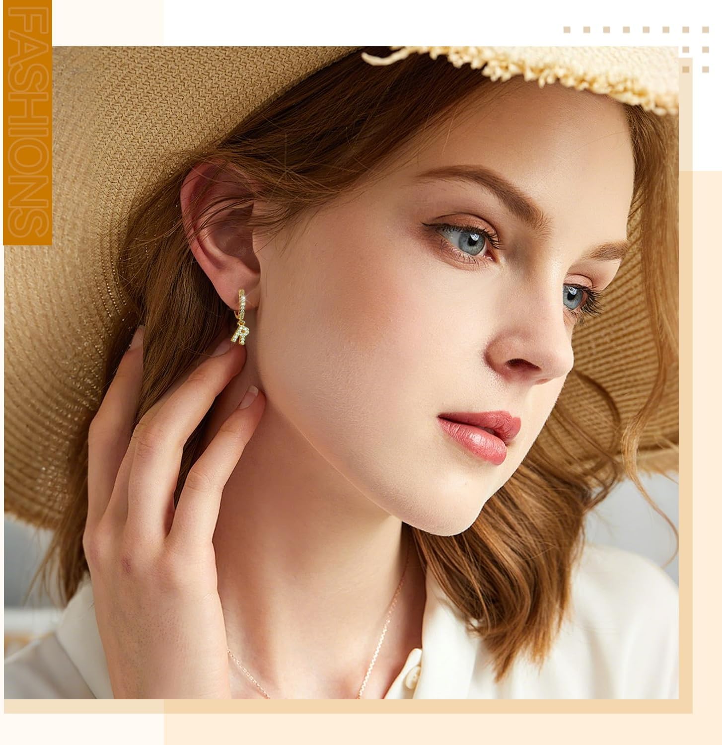 Detalle de Initial Dangle Hoop Earrings, 11mm