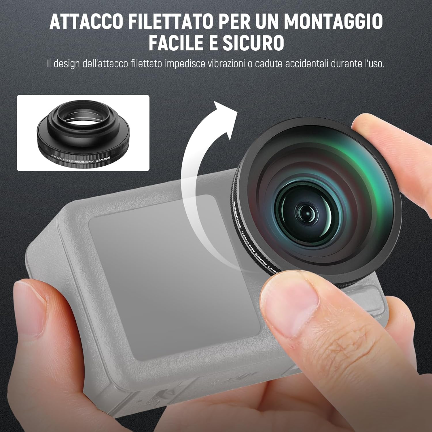 Thumbnail 4 de NEEWER OSMO Action FOV Boost Lens FL-B30 con FOV 185° per DJI Osmo Action 4/5 Pro