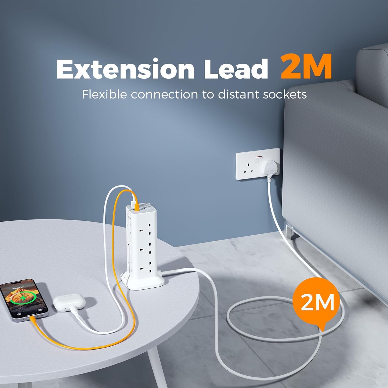 Thumbnail 4 de TESSAN 12‑way Power Strip 3 USB, 2m Cable 🔌