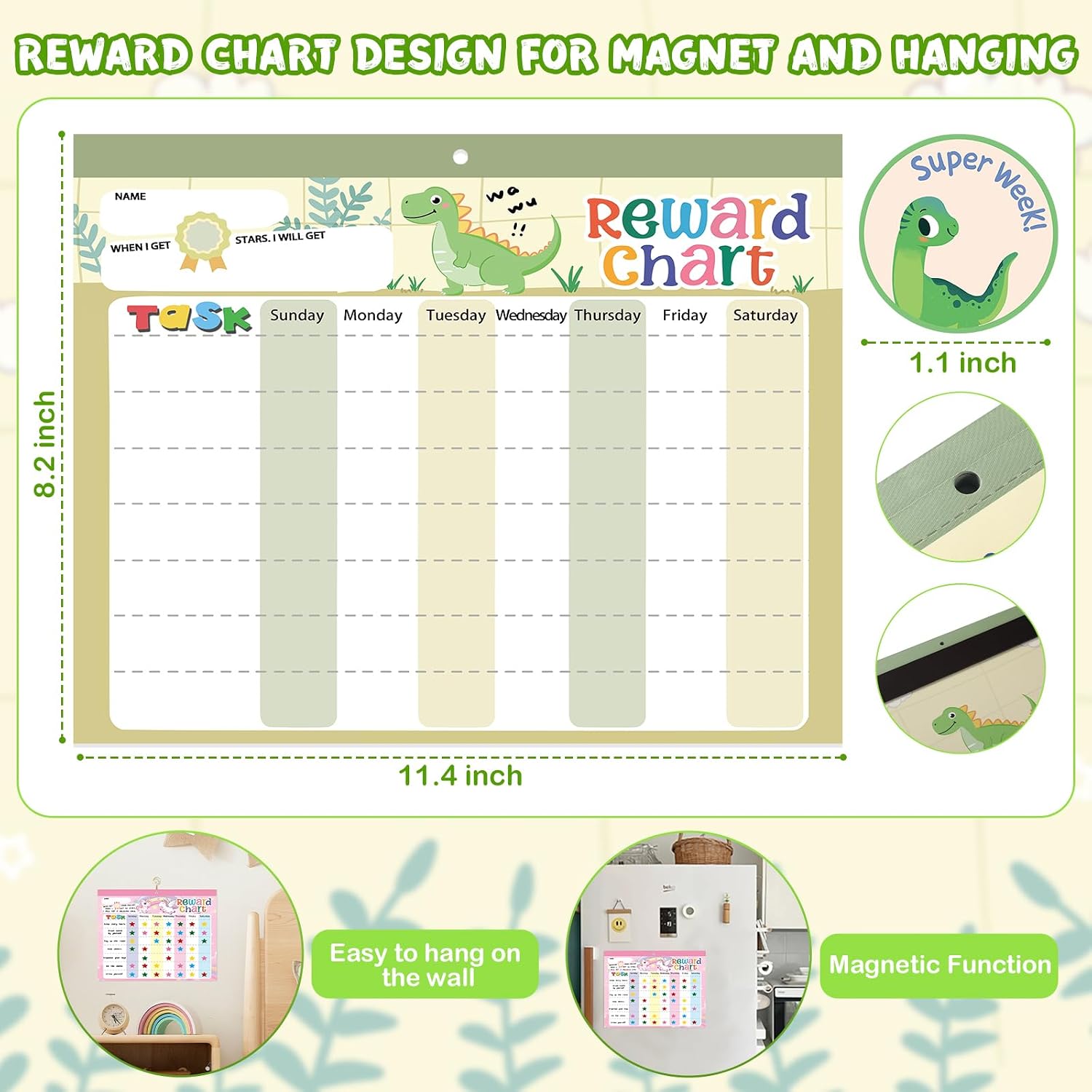 Detalle de khlerox Magnetic Reward Chart for Kids at Home (Dinosaur) with 26 Chore Charts & Star Stickers