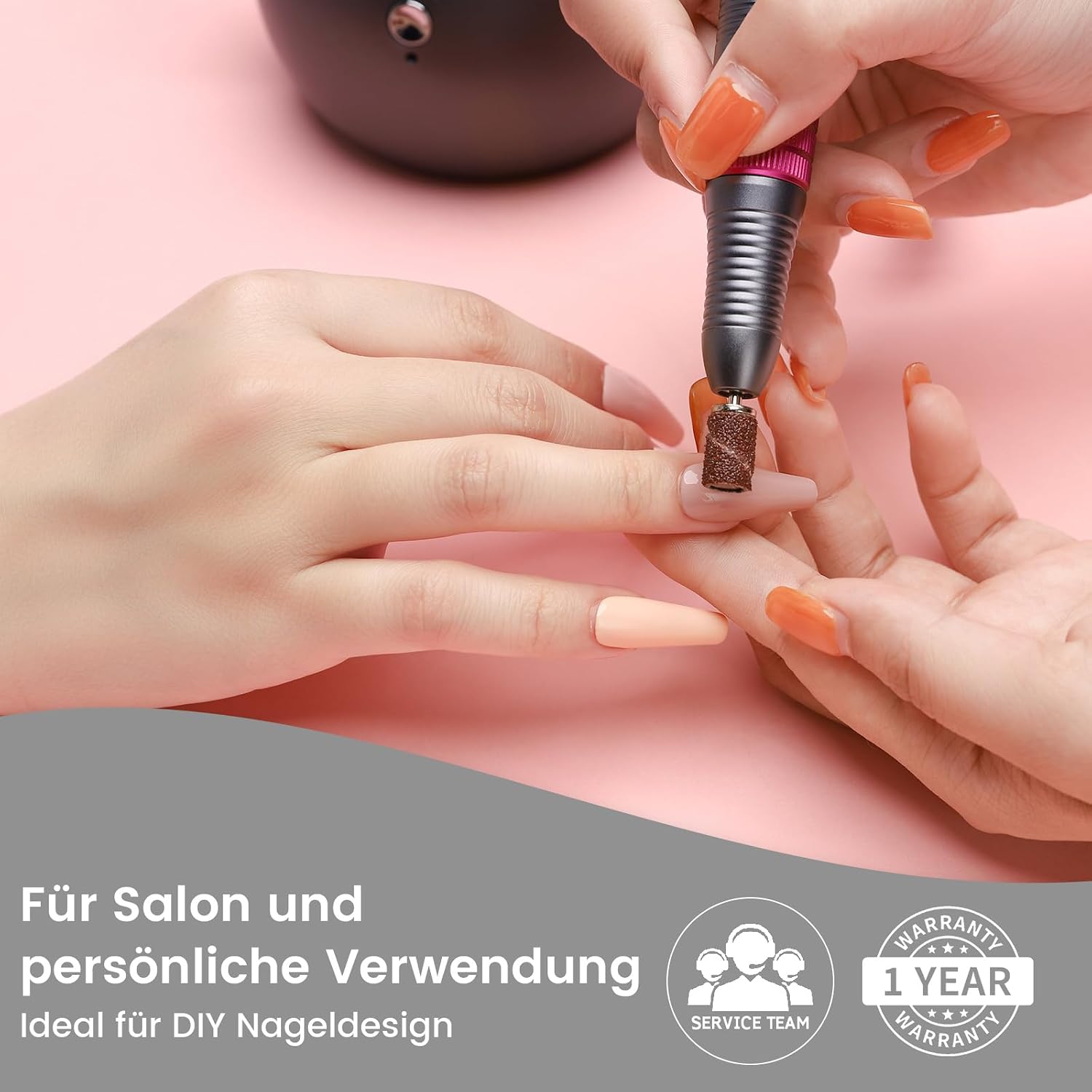 Detalle 2 de Elektrische Nagelfräser für Gelnägel (bis zu 35.000 U/Min) – wiederaufladbare Nagelfeile für Maniküre & Pediküre, 6 Bohrer-Set – Grau