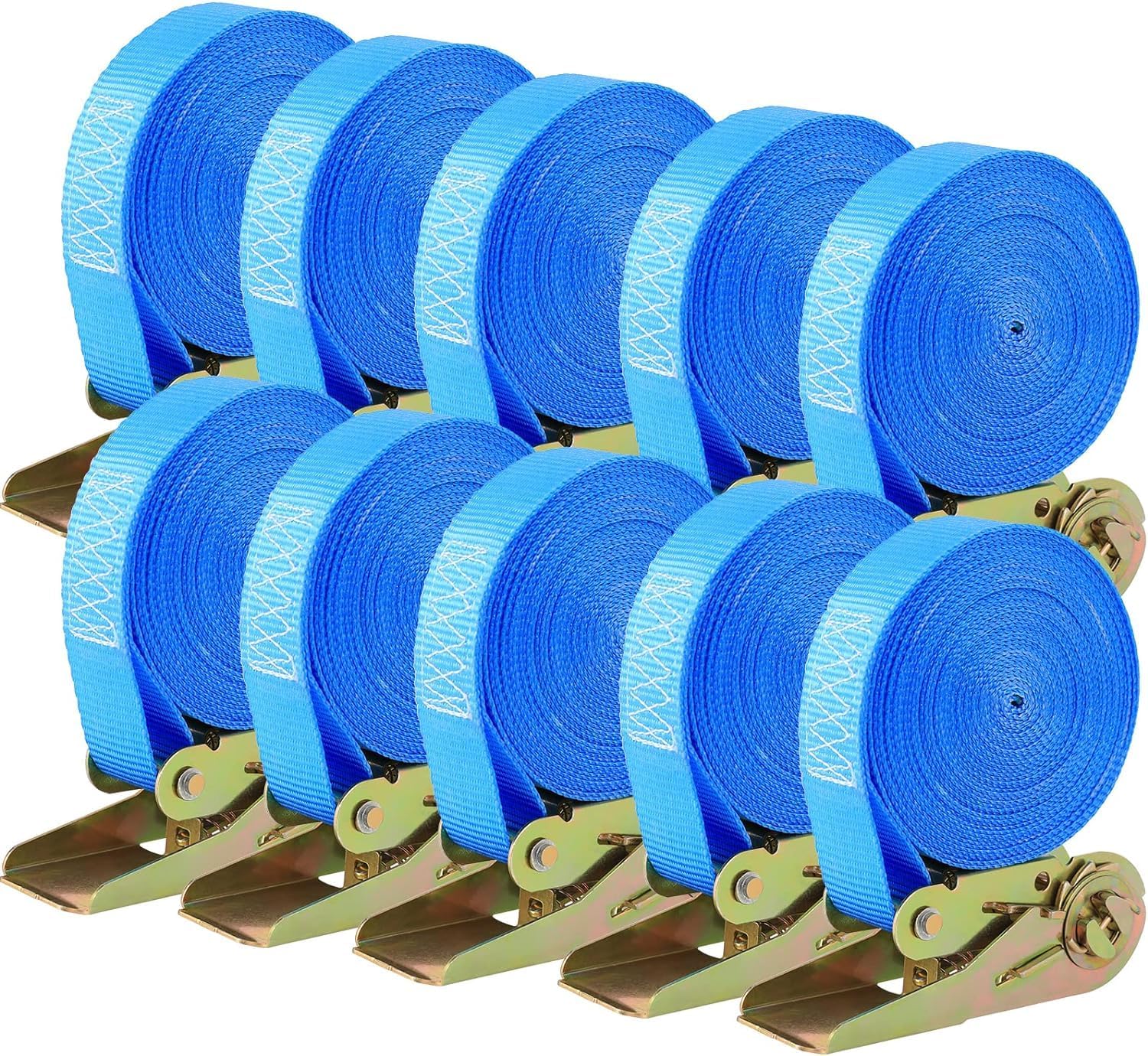 TLGREEN Confezione da 10 cinghie di ancoraggio con cricchetto da 6 m (25 mm), portata 800 kg, blu