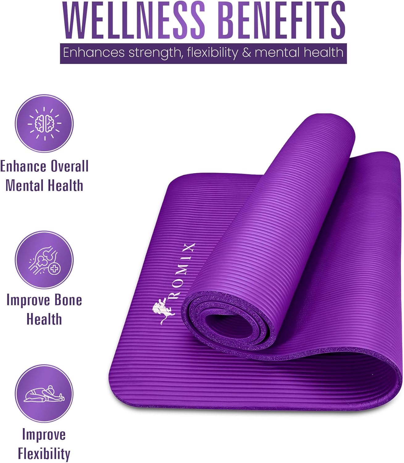 Thumbnail 2 de ROMIX Yoga Mat 15mm Thick Foam Exercise Mat – 183 x 60 cm, Non-Slip with Carry Bag