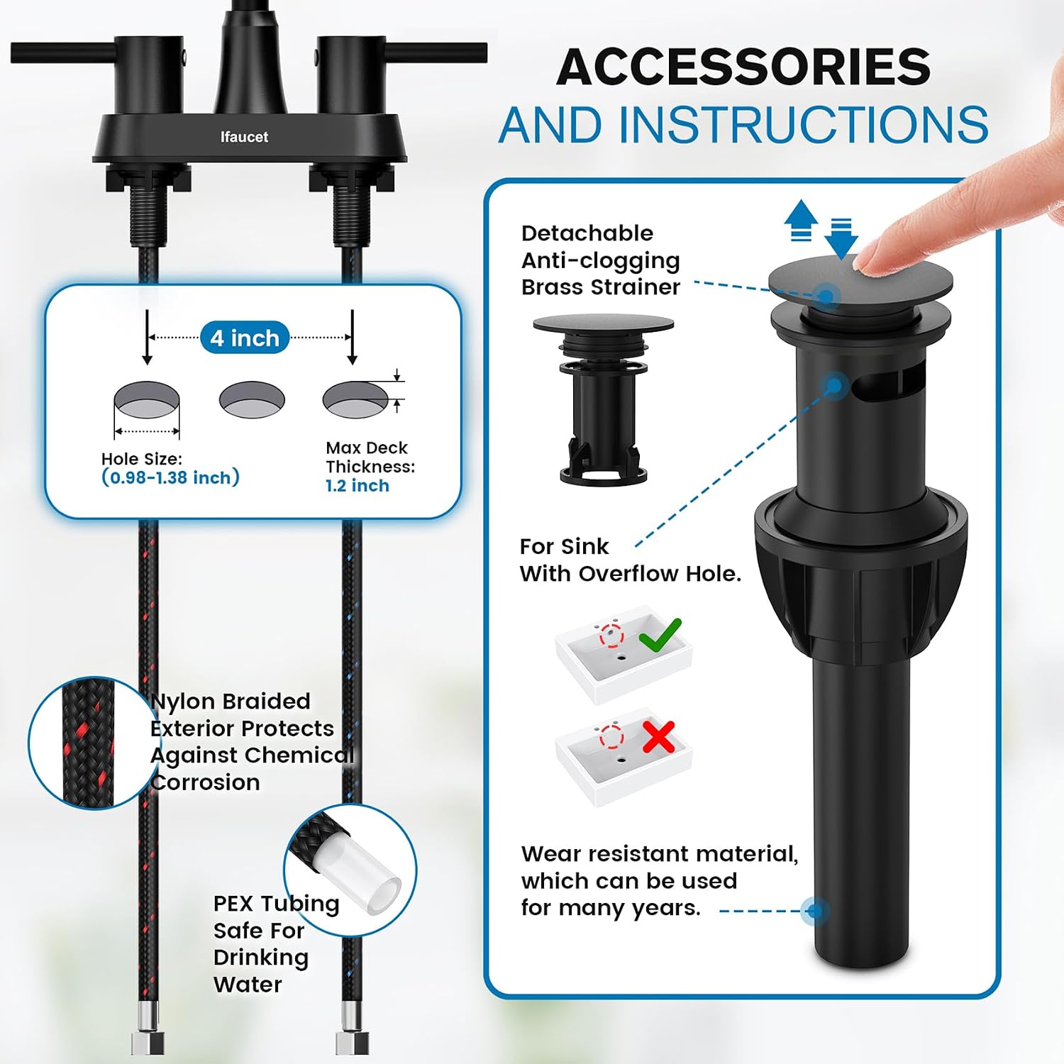 Thumbnail 3 de Ifaucet B0B3JHC37V 4-Inch Matte Black Centerset Bathroom Faucet