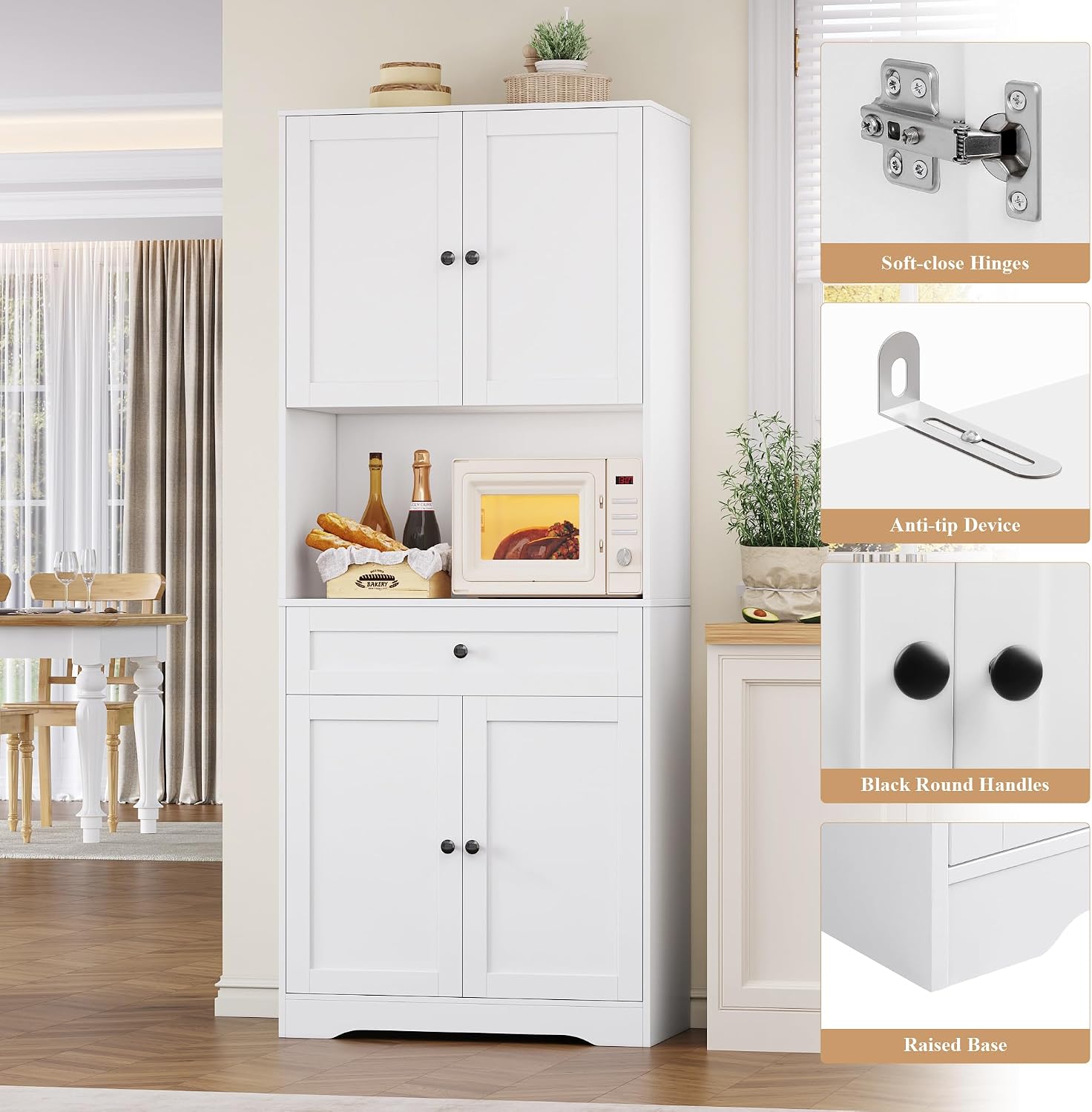 Detalle 2 de FOREHILL P622 180cm Tall Kitchen Cupboard, White, Adjustable Shelves and Countertop