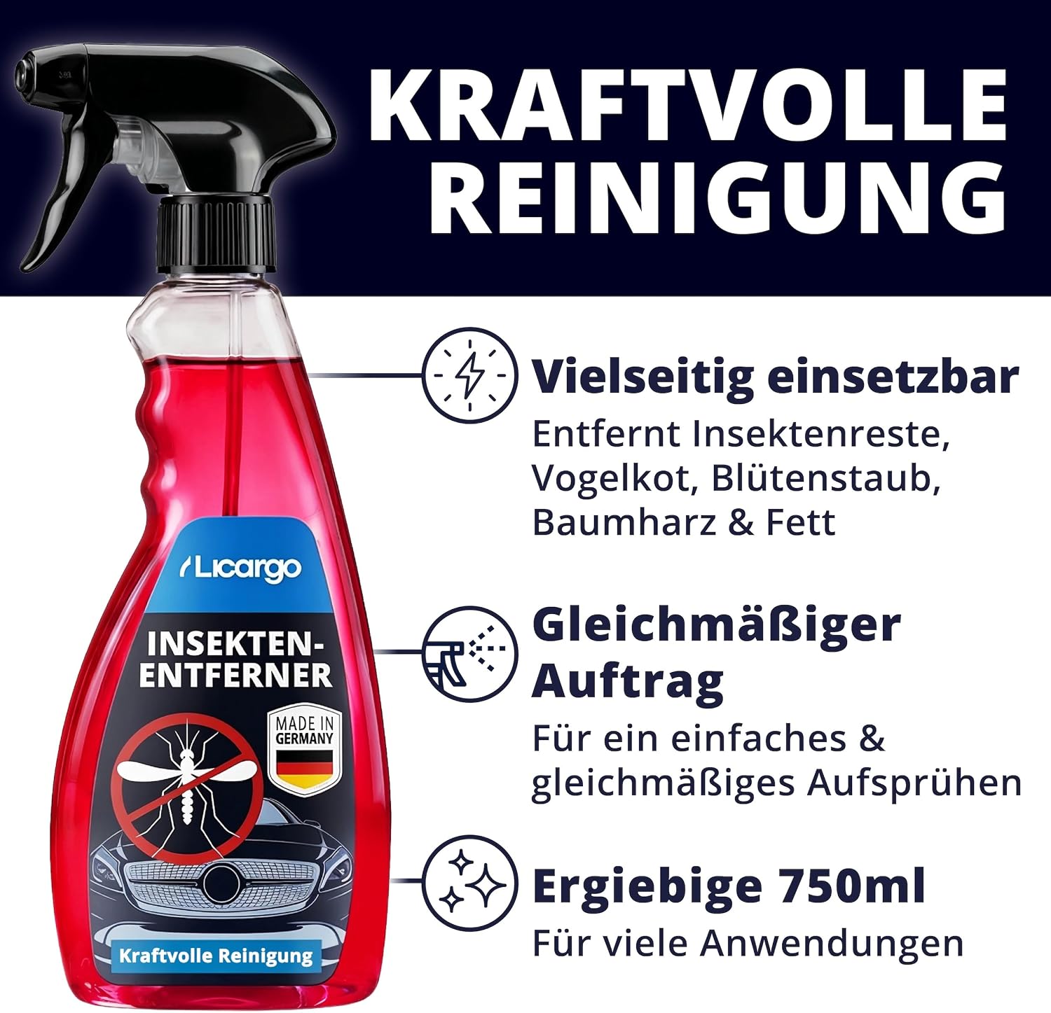 Thumbnail 6 de LICARGO Insektenentferner Auto 750 ml – Insekten-, Vogelkot- und Flugrostentferner für Glas, Lack, Chrom & Kunststoff