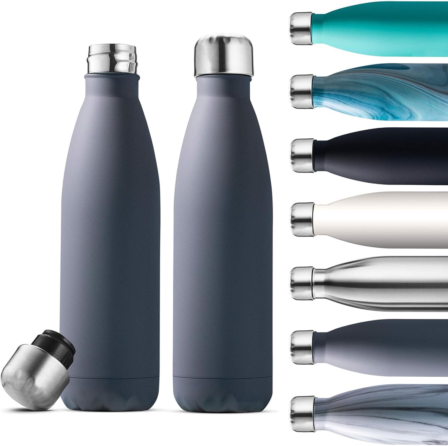 Thumbnail 4 de Fresh White Marble 2-Pack 500ml Stainless Steel Insulated Water Bottles (Leak-Proof, Shatter-Resistant)