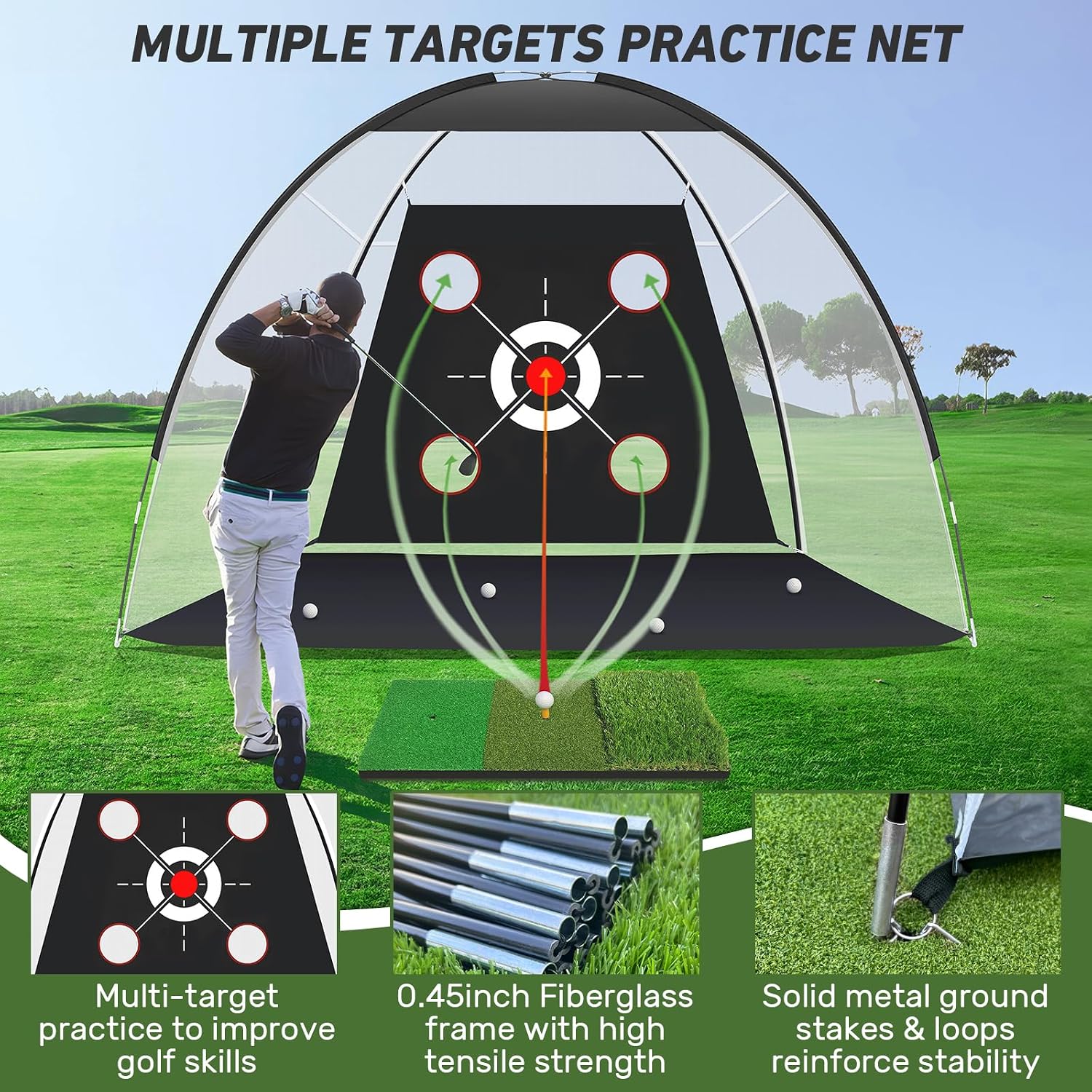 Thumbnail 1 de KLAODOT Pauline CY Golf Practice Net, 10 x 7 ft with Target Pockets