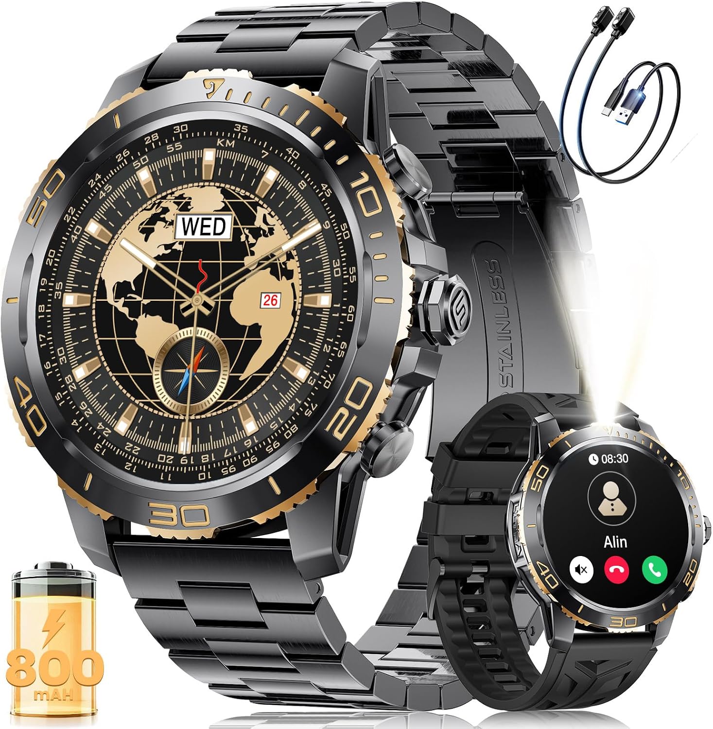 LIGE Smart Watch for Men with LED Flashlight