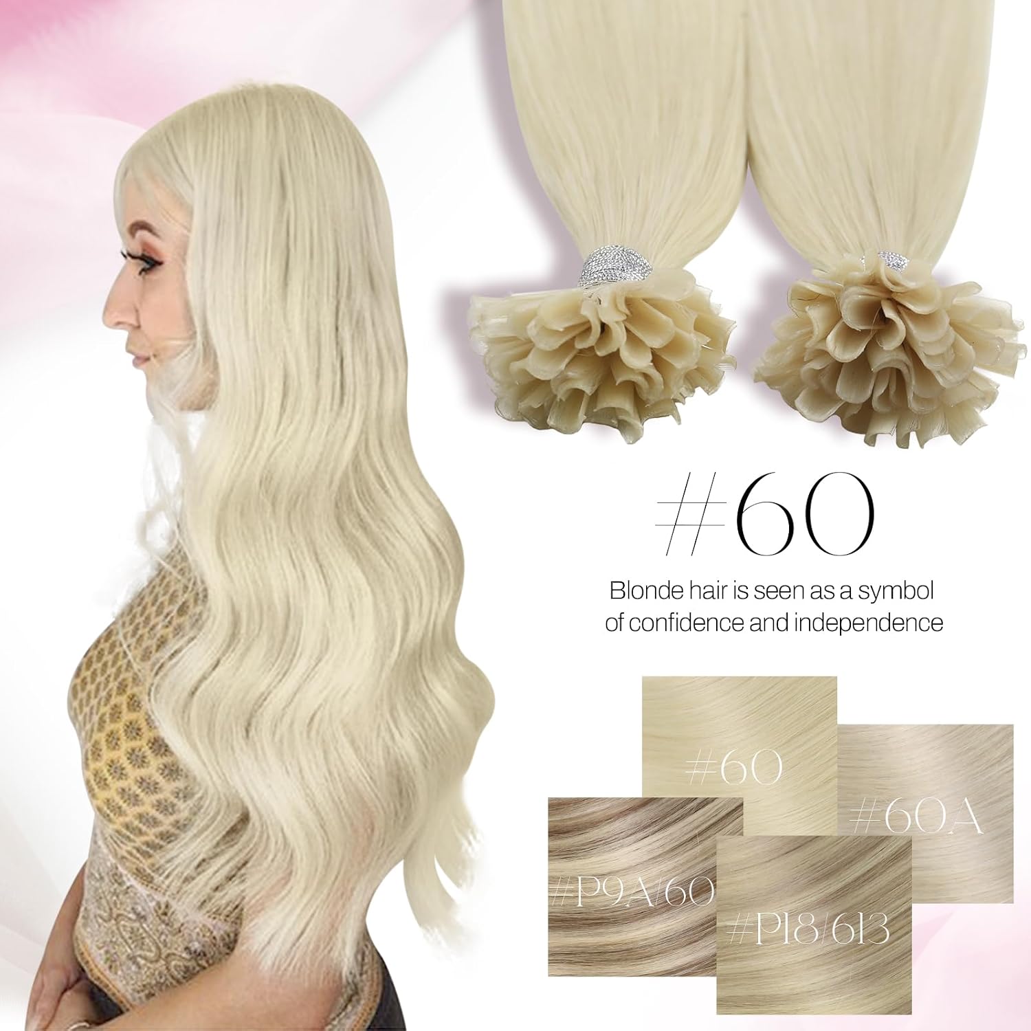 Detalle 2 de Moresoo Extension Cheratina Capelli Veri 40 cm #60 50 g – 50 Ciocche Remy, Capelli Lisci e Lucenti per Acconciature Gala
