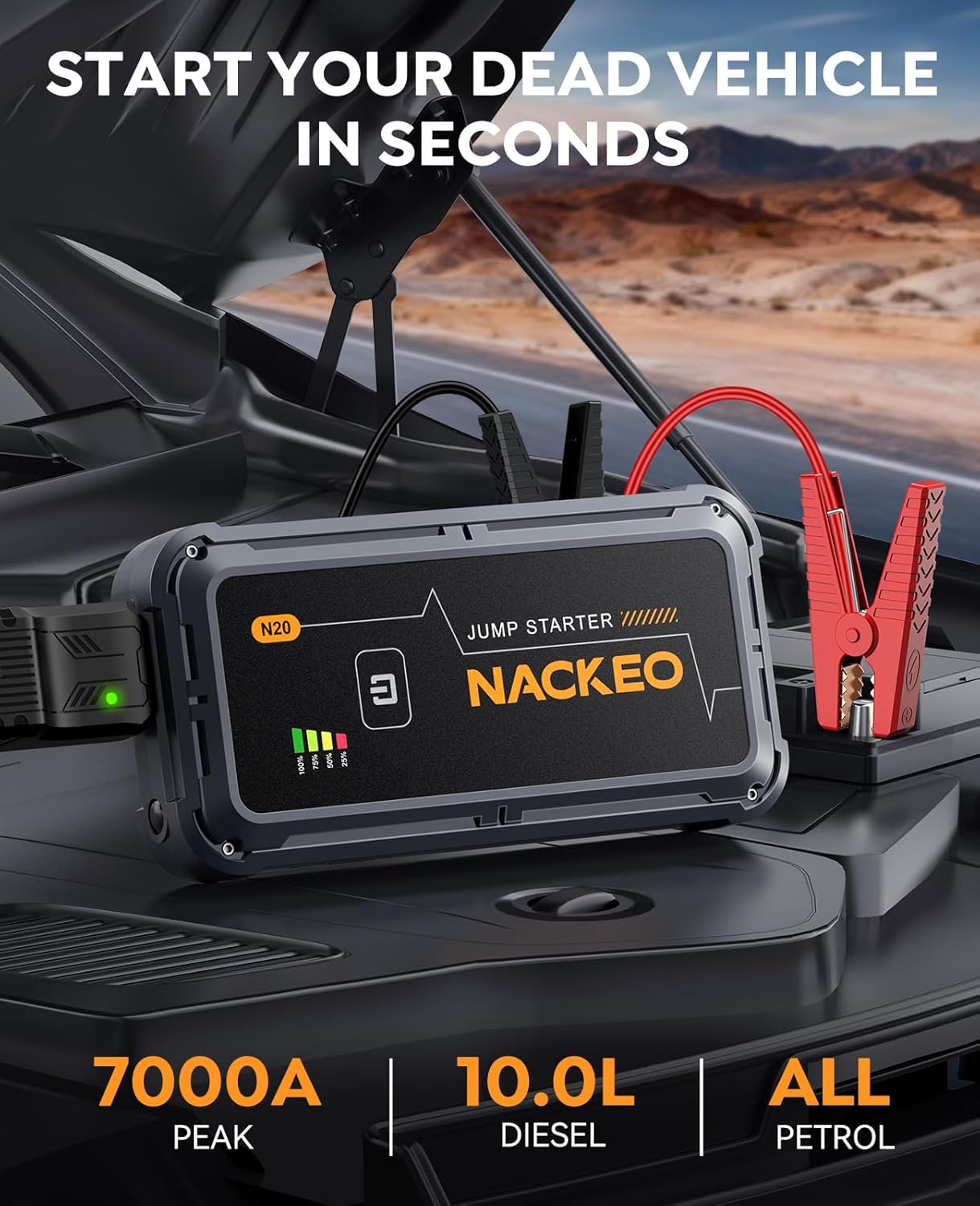 Thumbnail 1 de NACKEO 7000A 12V Jump Starter Power Pack – portable jump pack with LEDs, safety protections and storage case