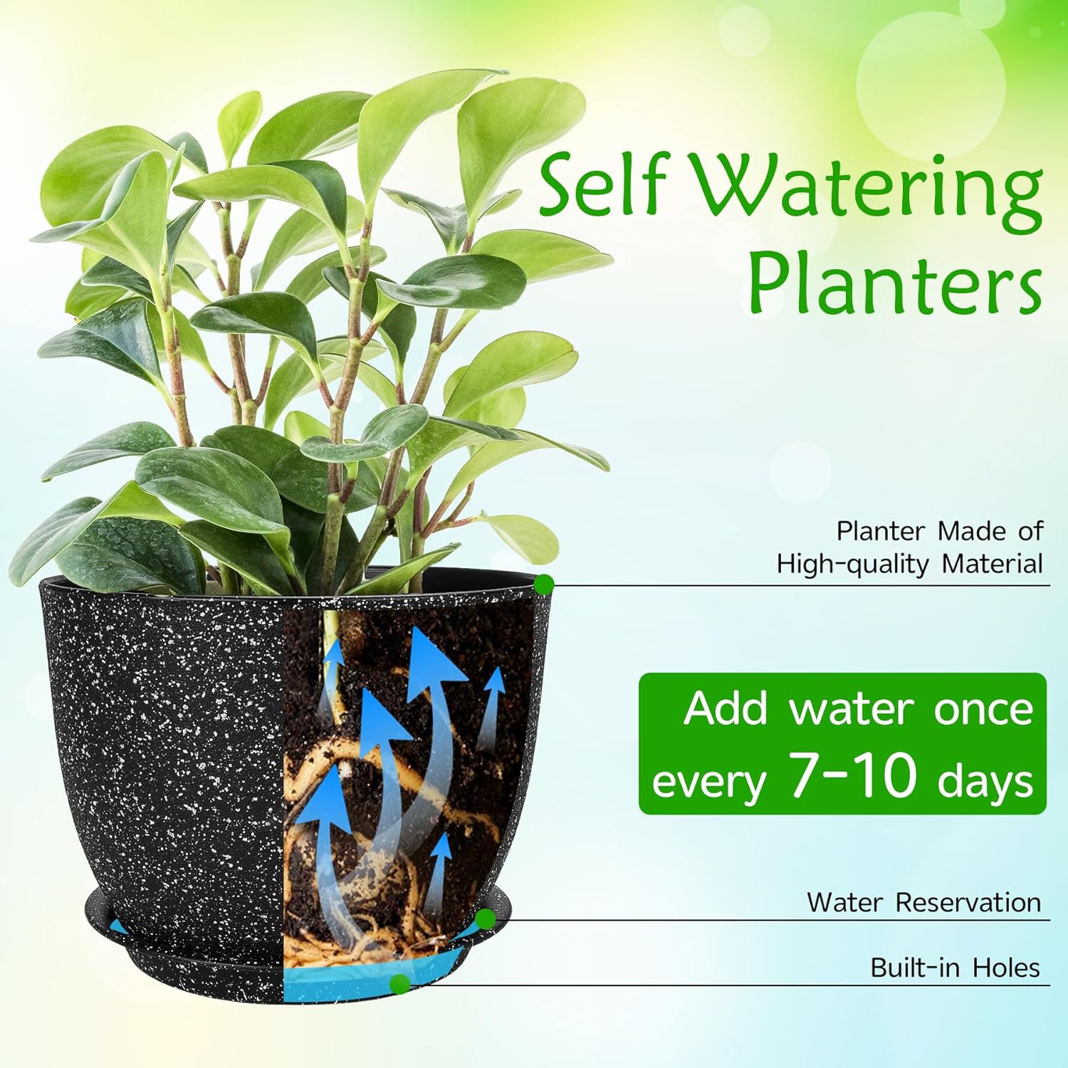 Thumbnail 2 de CSYY 25/23/20cm Plant Pots Indoor – Large Plastic Self-Watering Trio with Tray