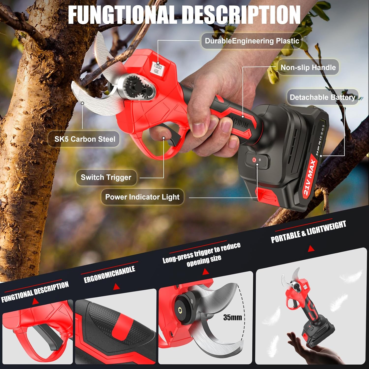 Thumbnail 6 de Upgraded 35mm Cordless Electric Pruning Shears 35mm