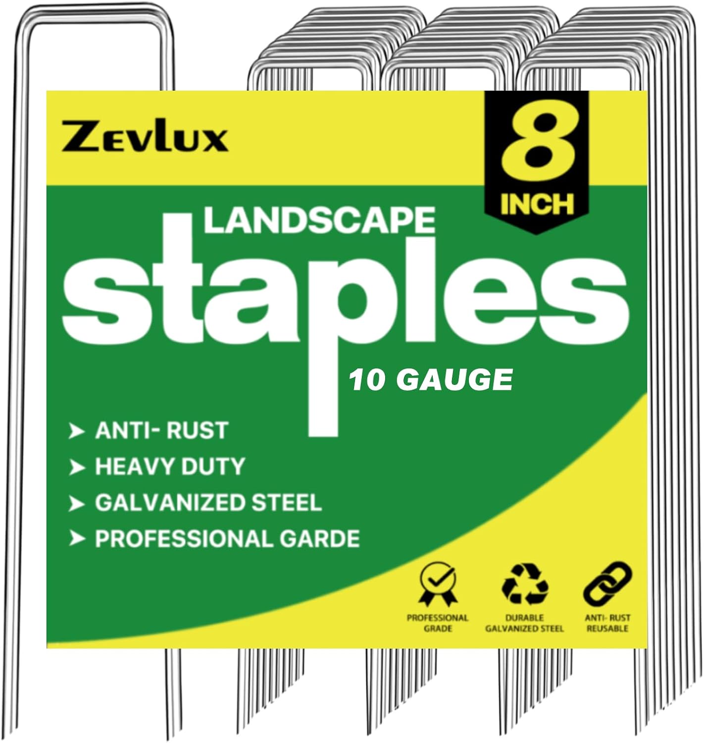 Detalle de Zevlux 11GA Galvanized Landscape Staples, 8-Inch, 11-Gauge, 200 Pack