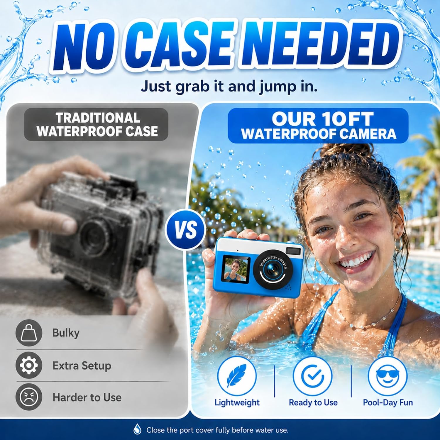 Detalle 2 de Maxmango D70 Unterwasserkamera – 4K, 48 MP, 3 m Wasserdicht, Dual-Screen, 18x Zoom, 16 GB
