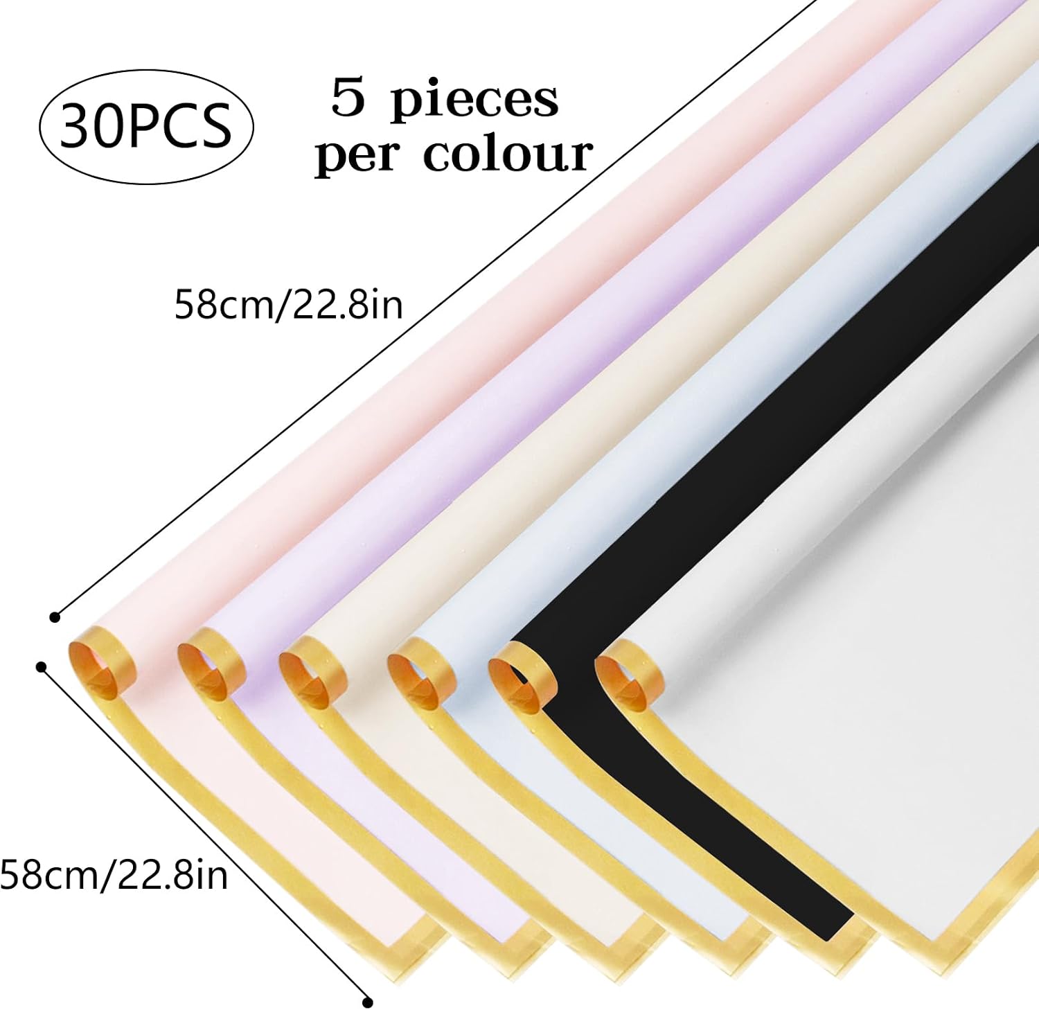 Detalle de 30 Sheets Flower Wrapping Paper 58×58 cm – 6 Colours Waterproof Gift Wrap Set