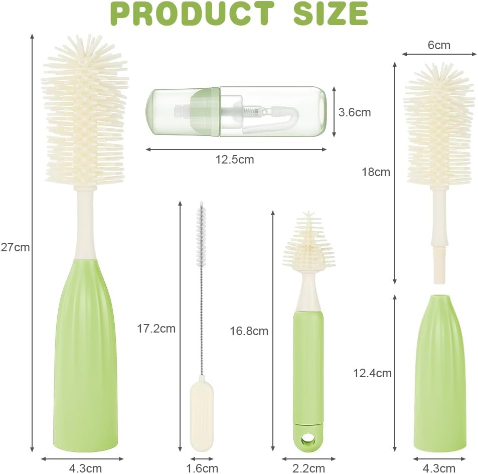 Detalle 2 de Vicloon Press-to-Foam Baby Bottle Brush Set: 3‑in‑1 Silicone Cleaning for Bottles, Nipples and Straws