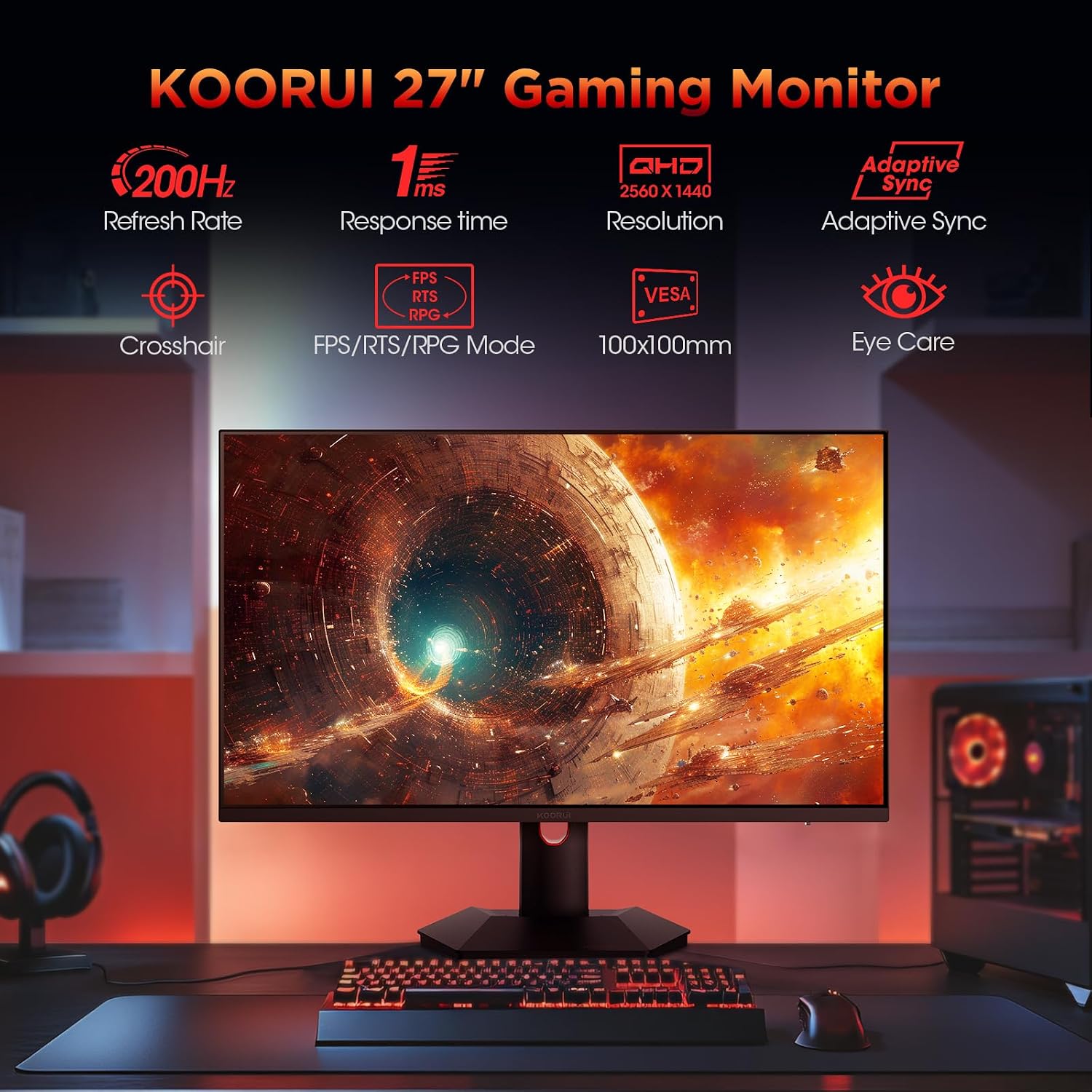 Thumbnail 1 de KOORUI S2721PM 27-Inch Mini-LED IPS Gaming Monitor, QHD, 200Hz, 1ms
