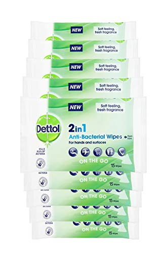 Imagen de Dettol Antibacterial Hand Wipes, Fresh Scent – 135 wipes (2in1) for hands and surfaces en OfertitasTOP