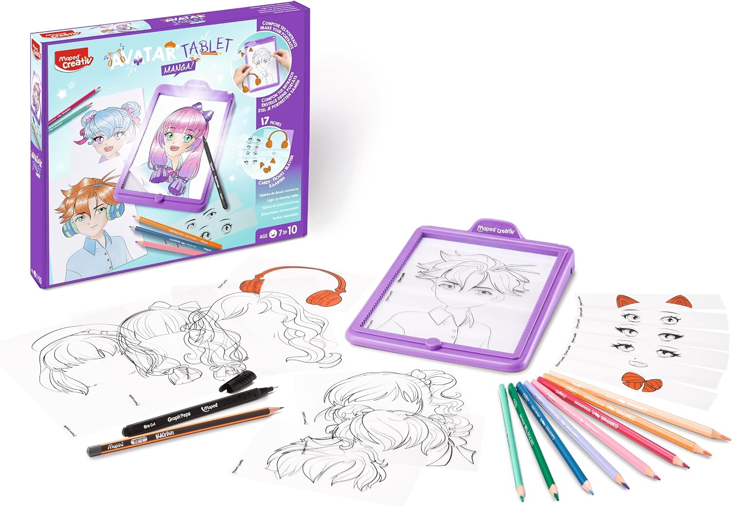 Detalle de Maped Creativ Avatar'Tablet Manga - Tavoletta luminosa per creare ritratti Manga infinito, kit completo per ragazzi dai 7 anni