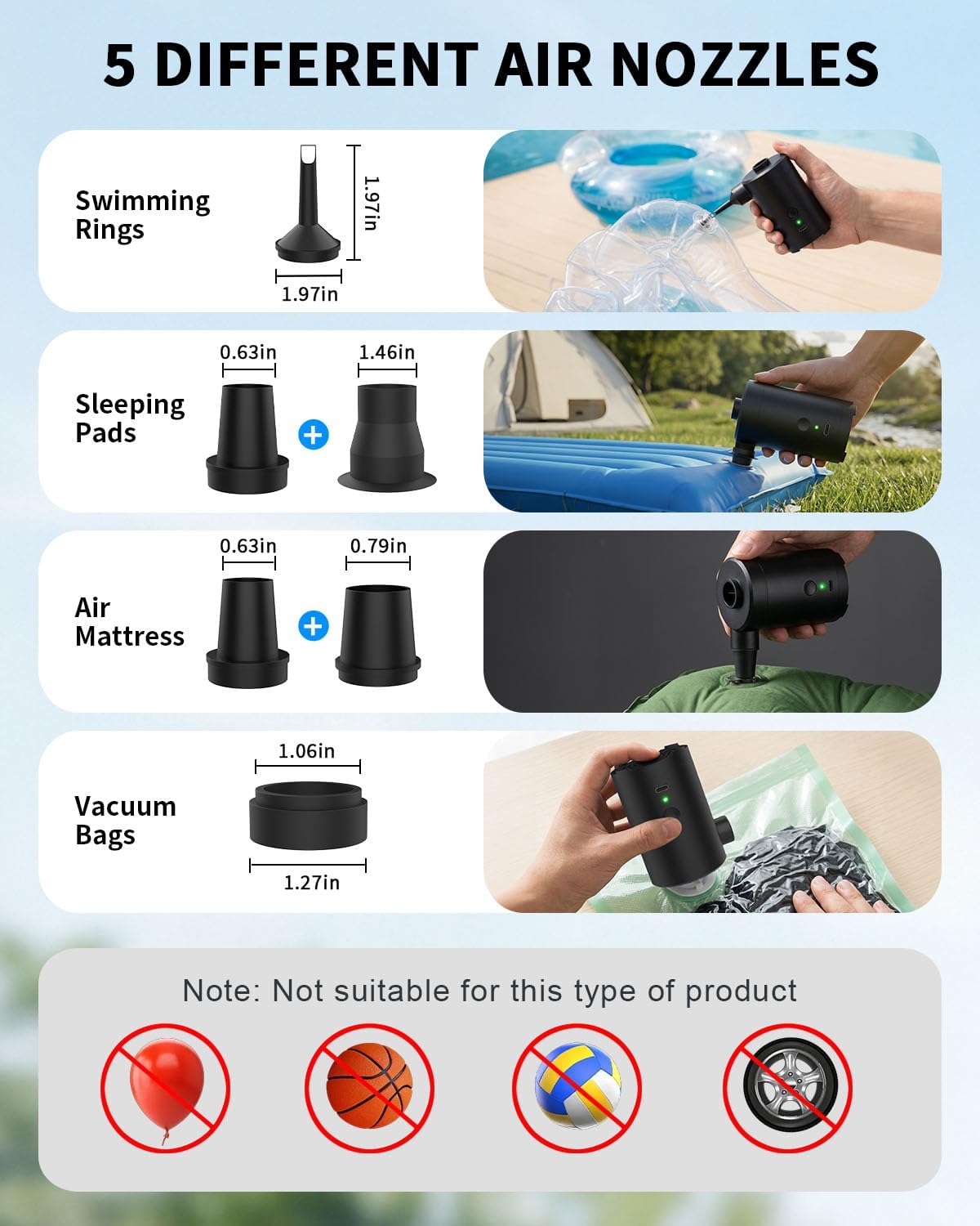 Thumbnail 6 de Zenmos Electric Air Pump for Inflatables: Portable USB-Rechargeable 3600mAh with 5 Nozzles
