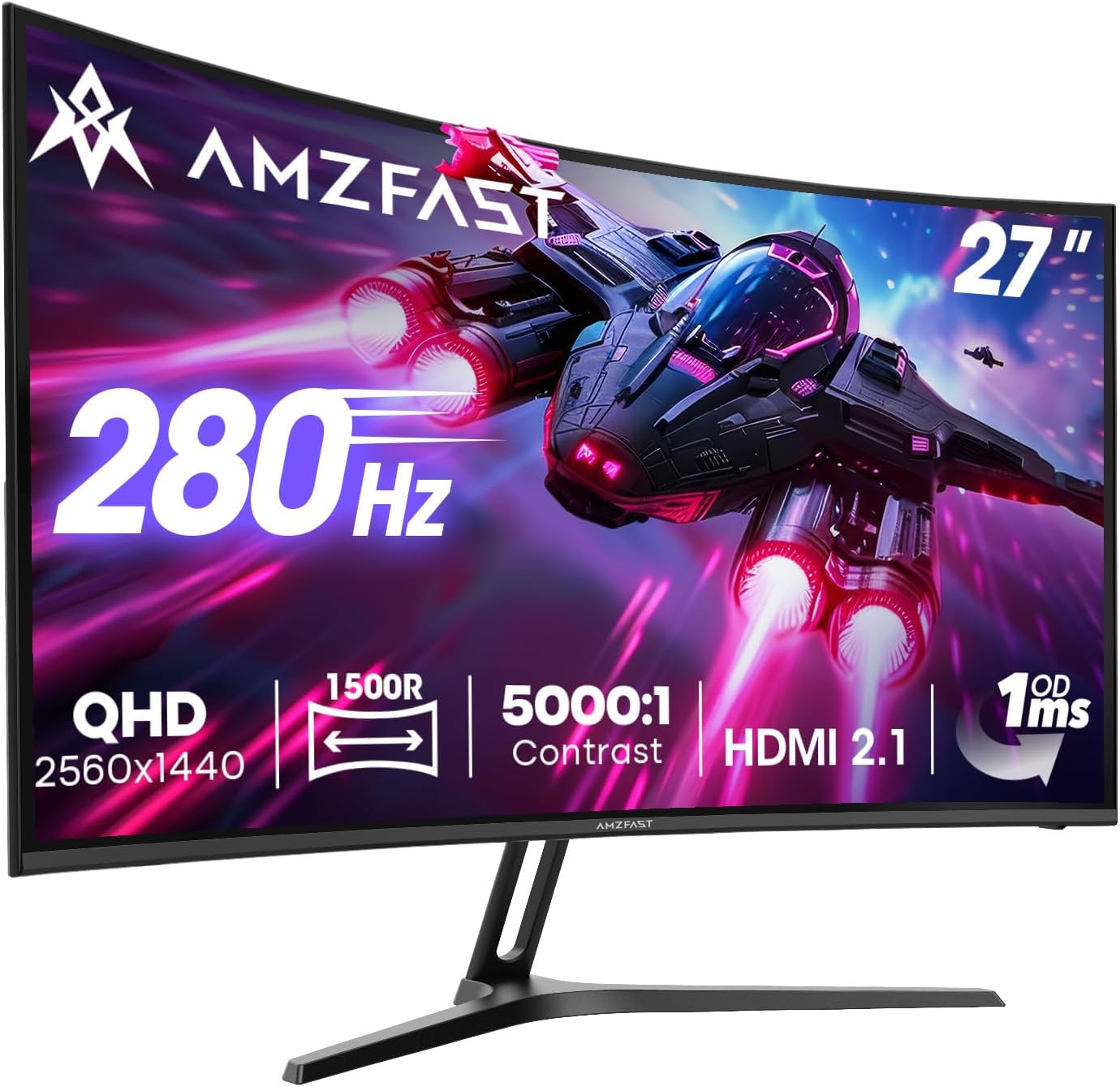 Detalle de Amzfast AMZG27C1Q PRO – 27 Zoll Curved Gaming Monitor mit 280 Hz, QHD, HDR400