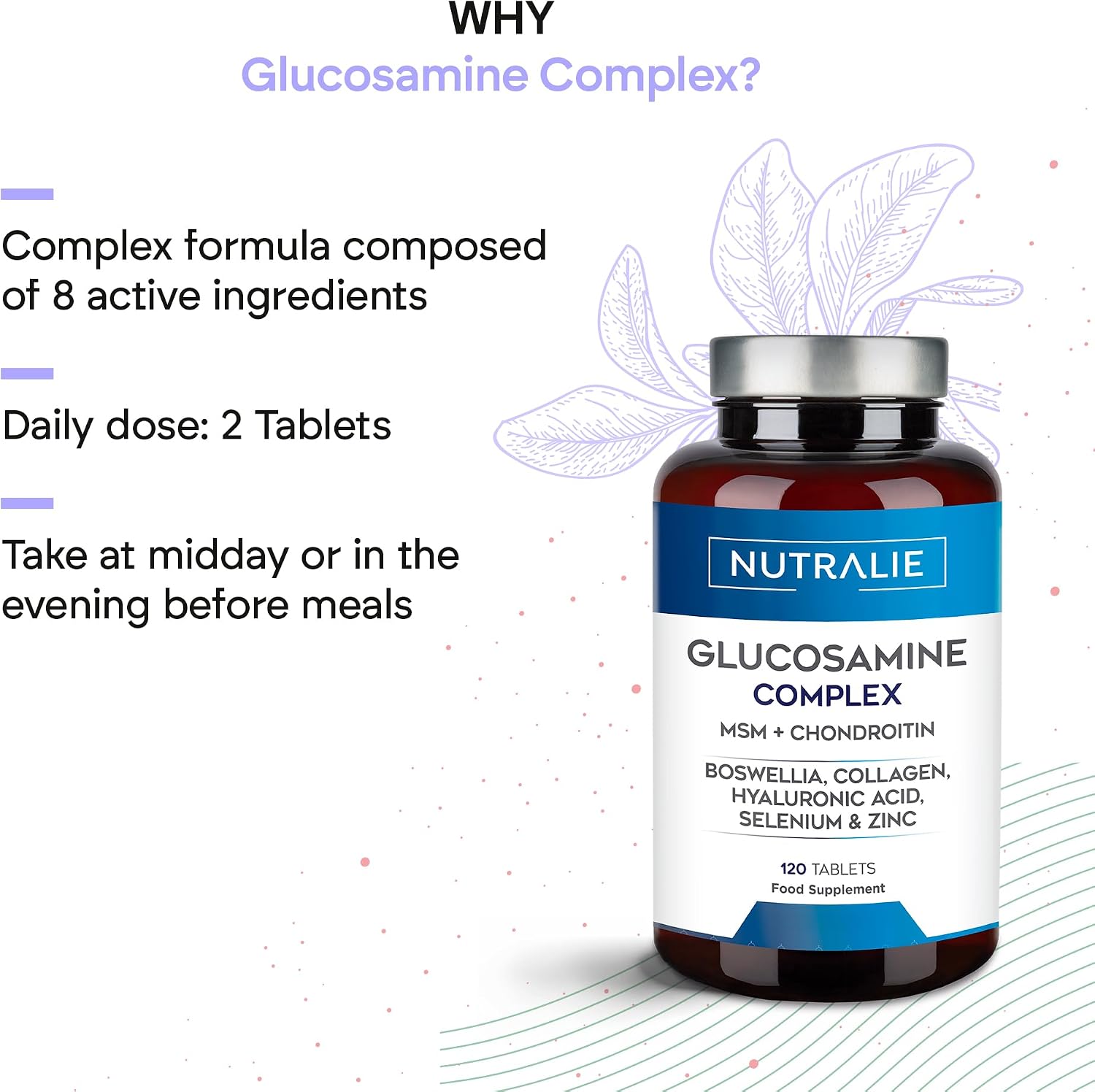 Detalle de Nutralie NUTGLUSA120 Glucosamine Complex Tablets with Chondroitin, MSM and Collagen