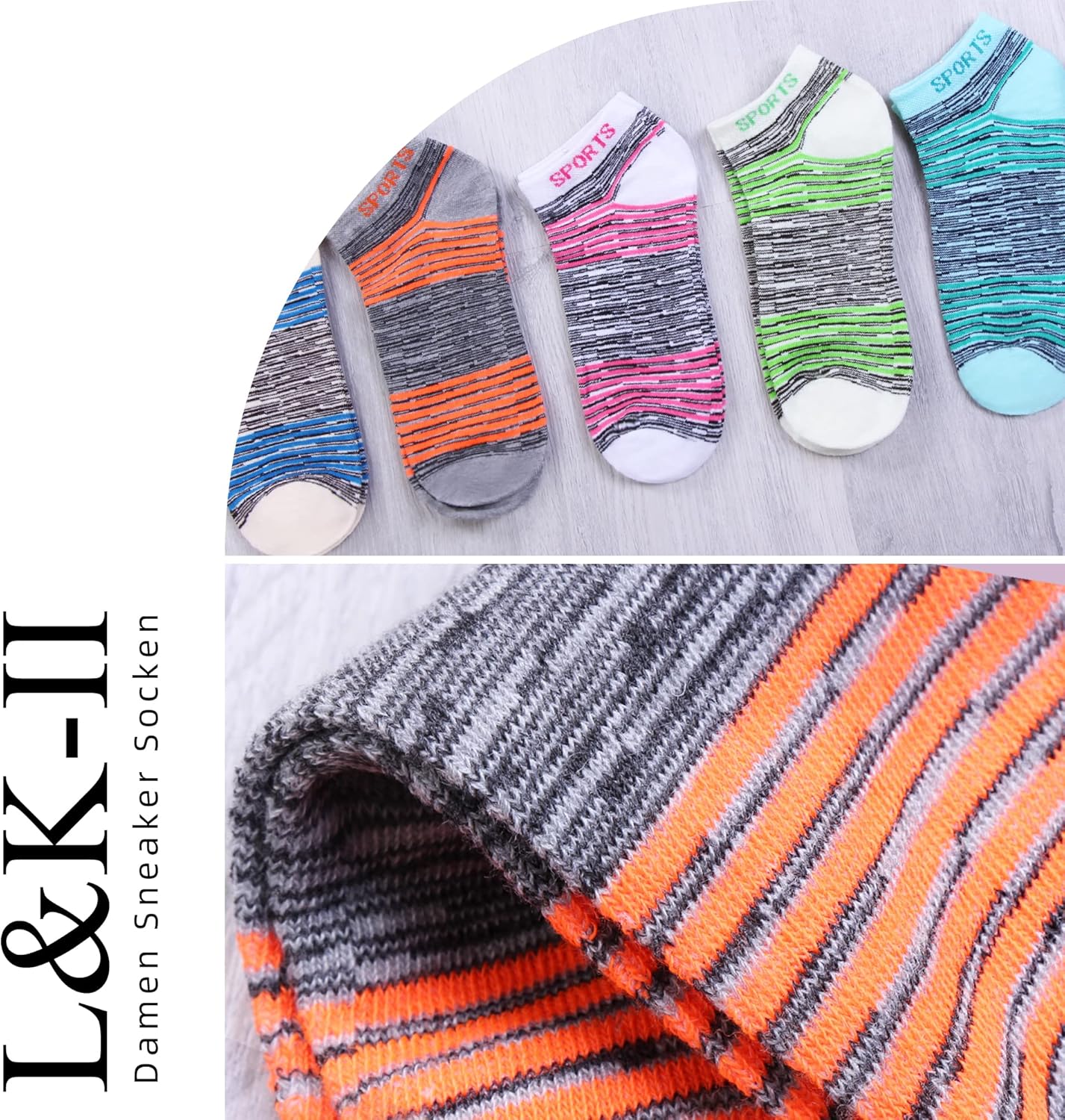 Thumbnail 3 de L&K-II Lot de 12 chaussettes basses femme multicolores en coton (Socquettes)