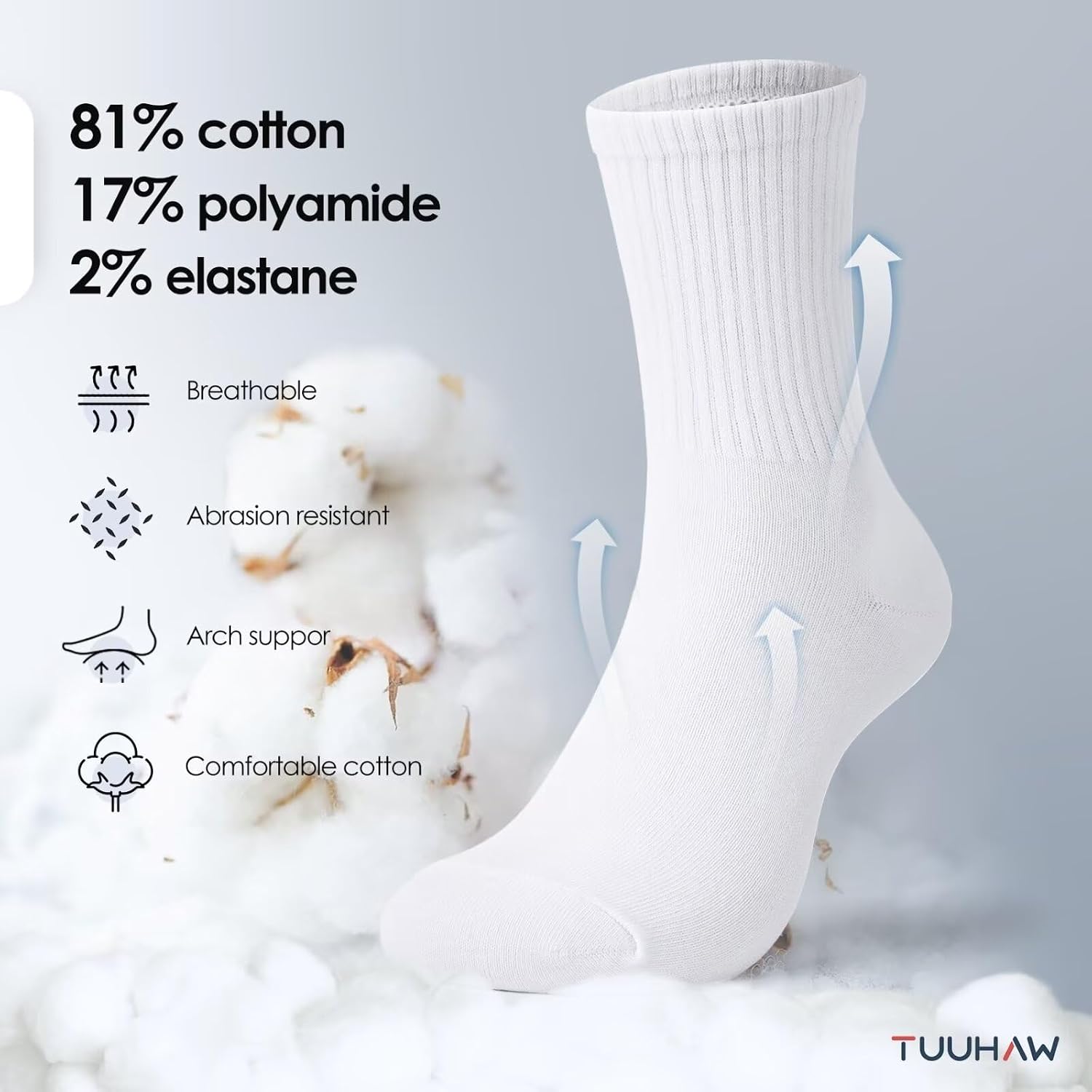 Detalle de TUUHAW Chaussettes Homme 43-46 Blanche – Chaussettes de Tennis en Coton