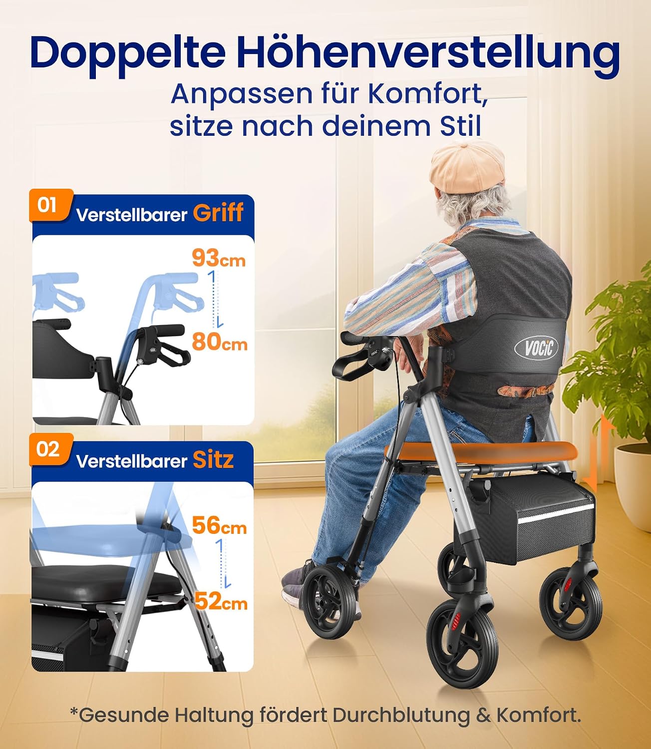 Detalle de VOCIC Rollator V10 faltbar mit Sitz