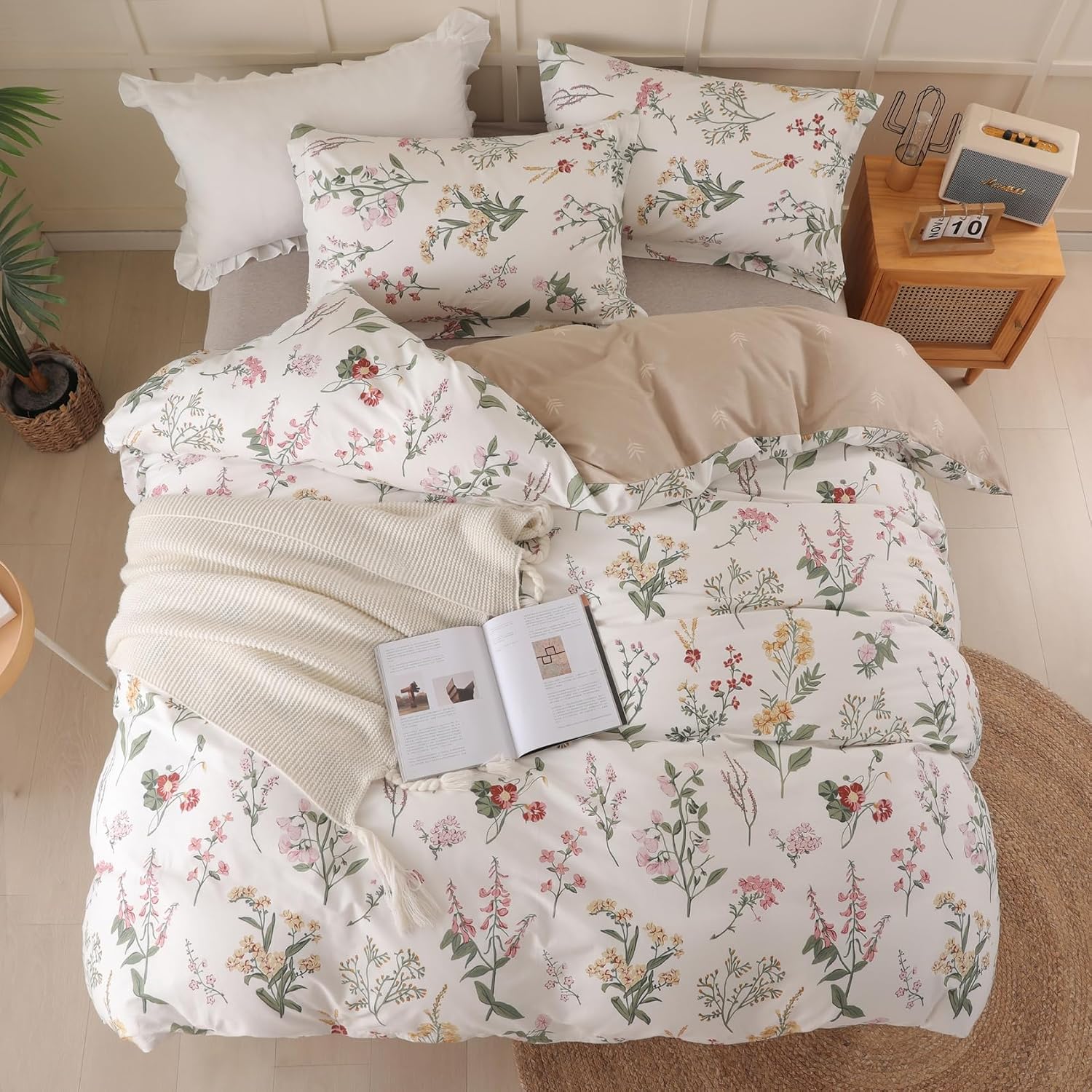 Detalle 2 de OAITE King 3-Piece Cotton Duvet Cover Set, Floral, 400 Thread Count