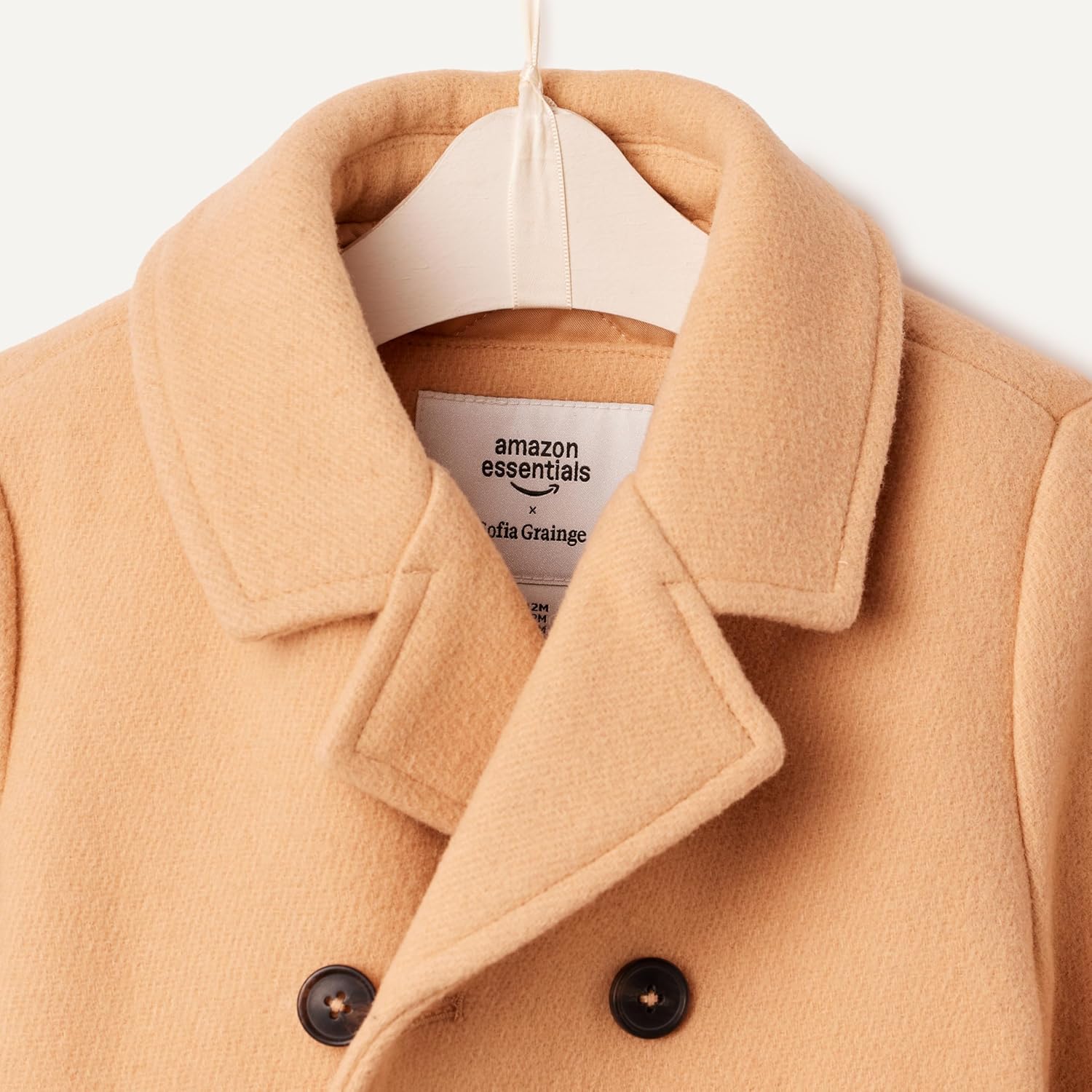 Detalle de Amazon Essentials x Sofia Grainge Toddler and Baby Boys' Wool Blend Double Breasted Coat