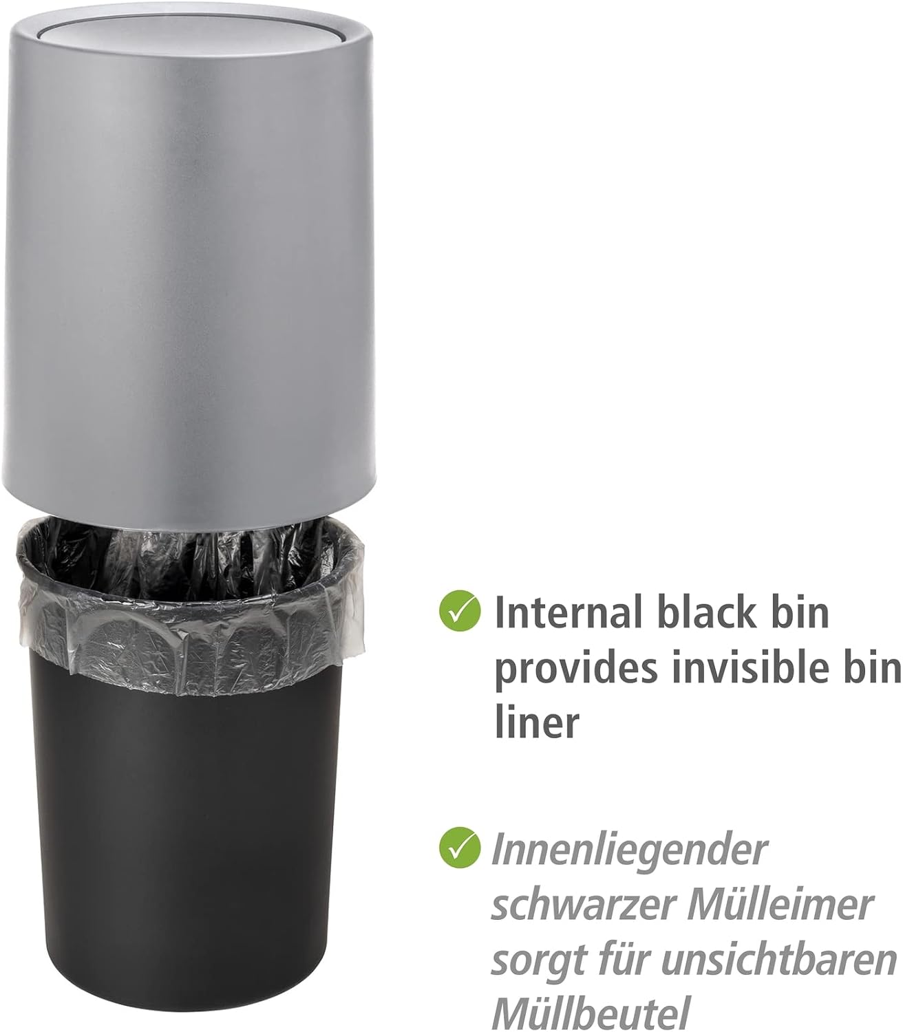Detalle de WENKO Poubelle à couvercle basculant Atri – 6 litres, gris