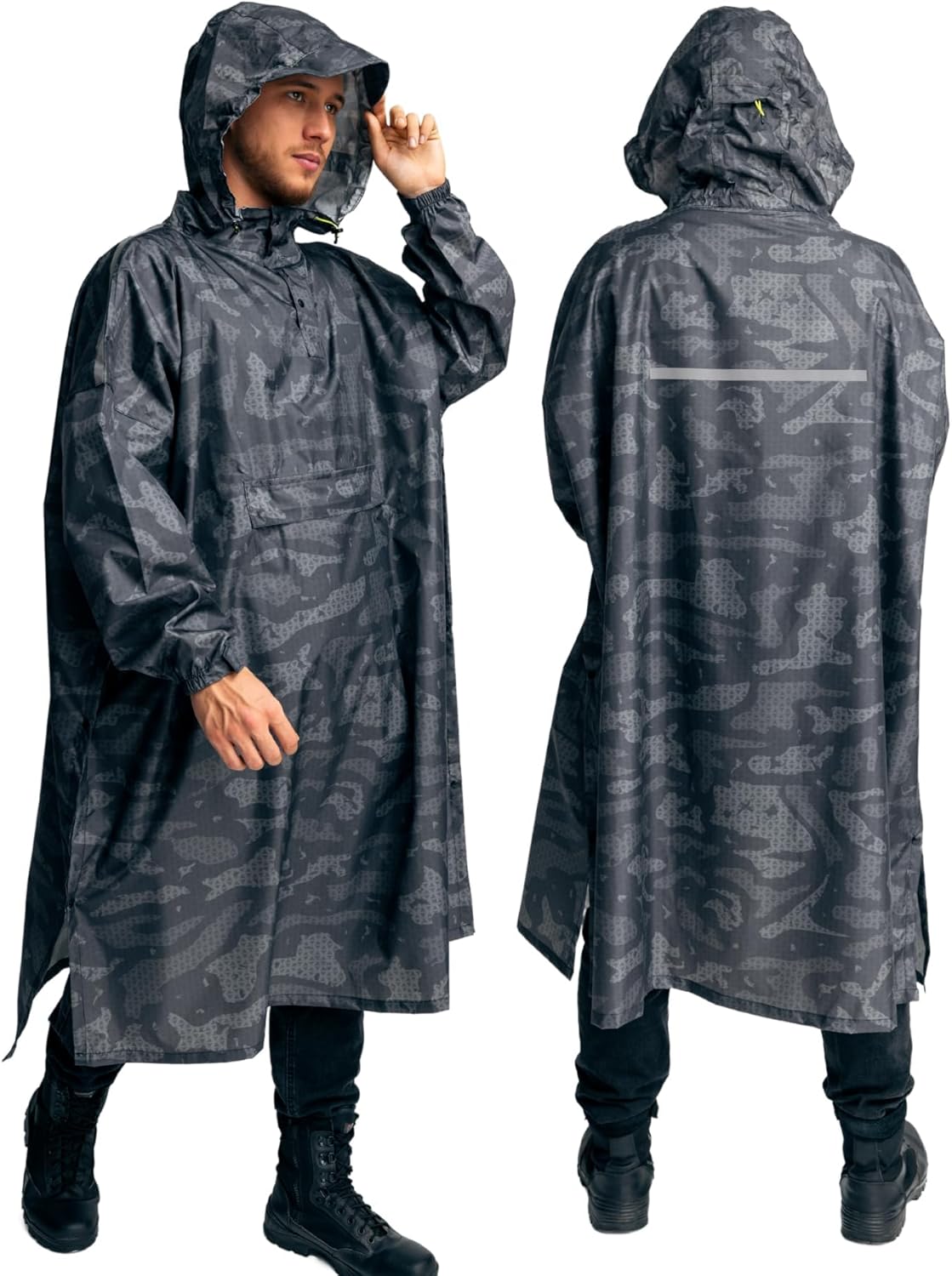 Detalle de Jubi Regenponcho Herren – 100% recyceltes Polyester, wasserdicht, leicht und nachhaltig